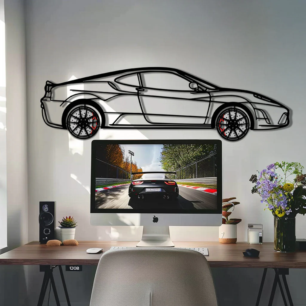 Ferrari F430 Scuderia Metal Car Wall Art with Rotating Wheels - Track-Focused V8 Silhouette - Interactive Automotive Wall Art - KAFMEKA133 - Image 8