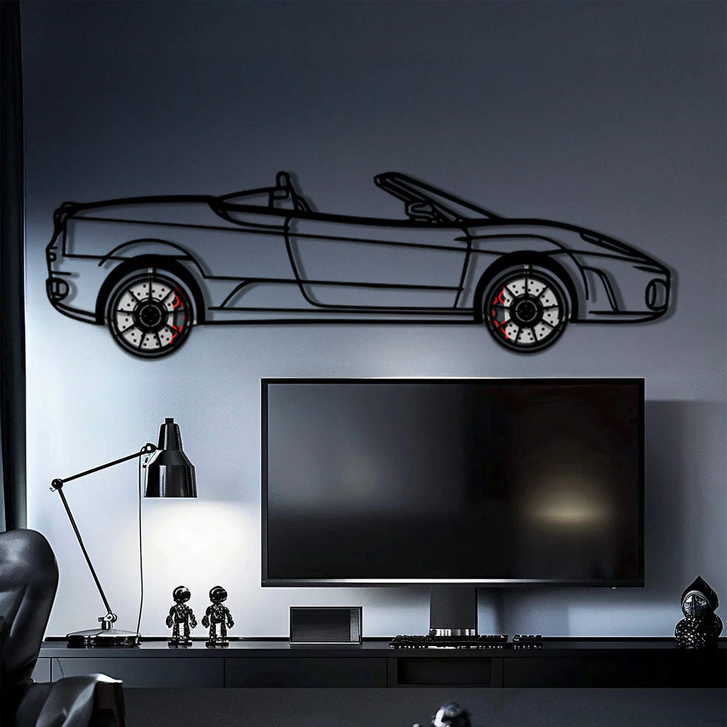 Ferrari F430 Spider Metal Car Wall Art with Rotating Wheels - Italian Convertible Supercar Silhouette - Interactive Automotive Wall Decor - KAFMEKA134 - Image 10