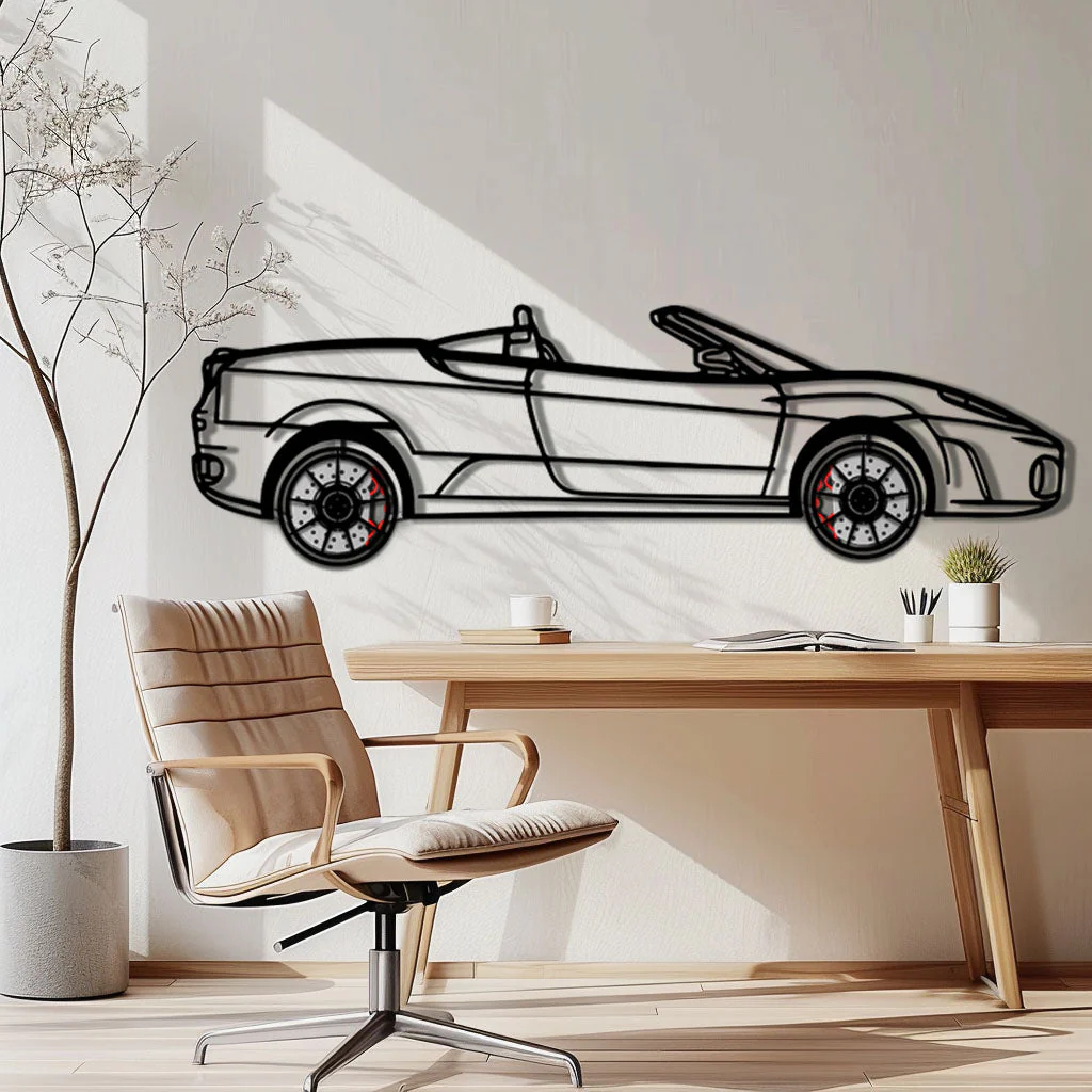 Ferrari F430 Spider Metal Car Wall Art with Rotating Wheels - Italian Convertible Supercar Silhouette - Interactive Automotive Wall Decor - KAFMEKA134 - Image 2