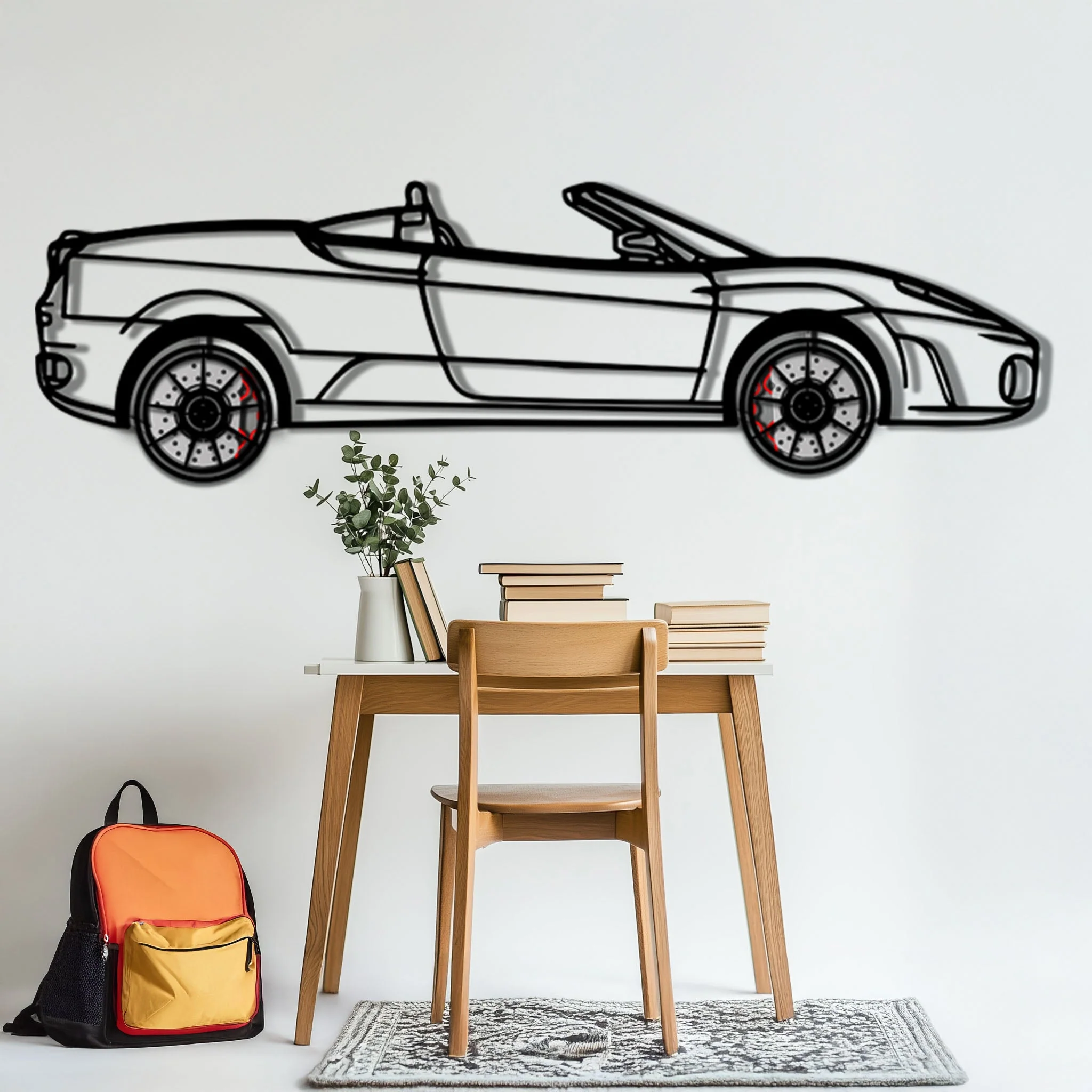 Ferrari F430 Spider Metal Car Wall Art with Rotating Wheels - Italian Convertible Supercar Silhouette - Interactive Automotive Wall Decor - KAFMEKA134 - Image 5