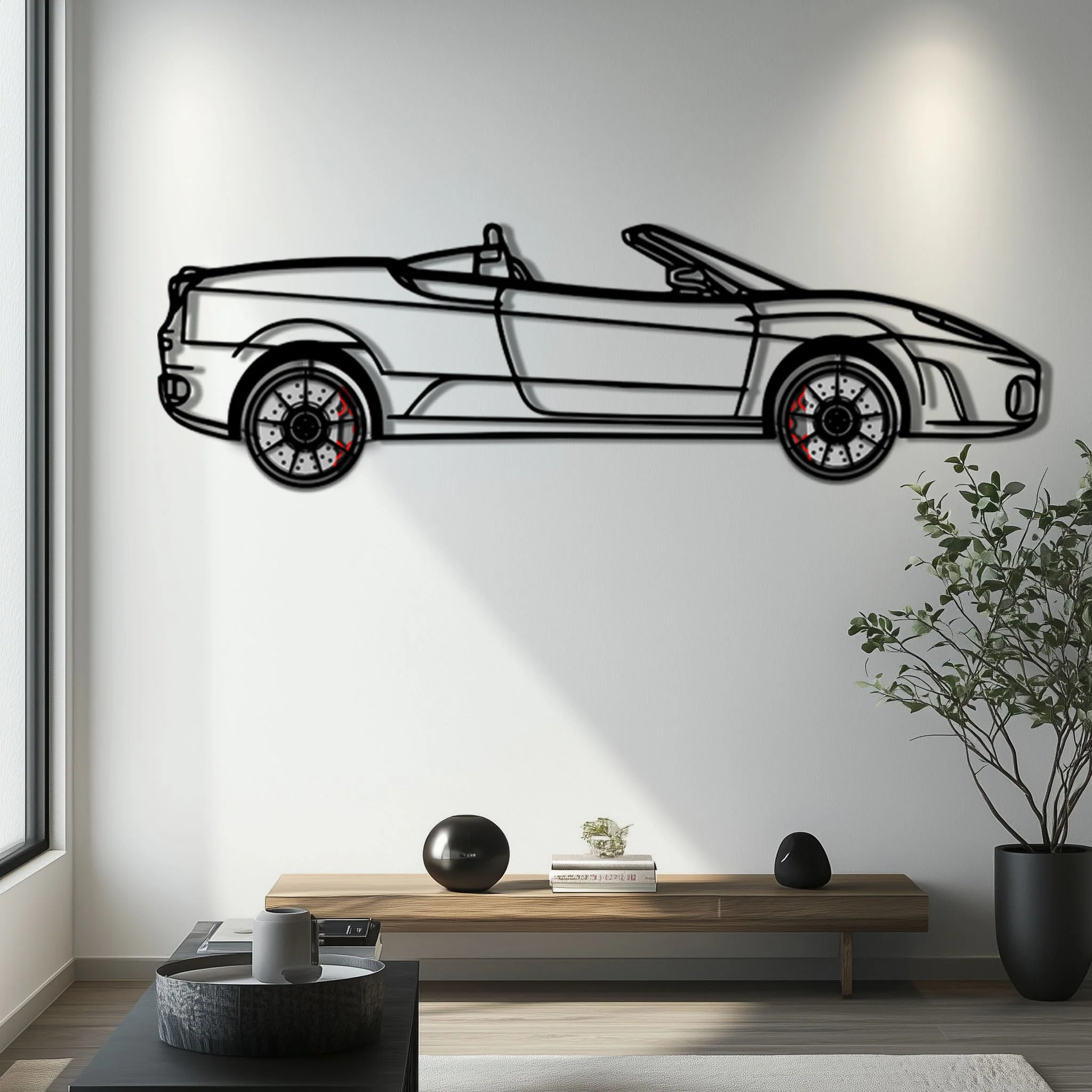 Ferrari F430 Spider Metal Car Wall Art with Rotating Wheels - Italian Convertible Supercar Silhouette - Interactive Automotive Wall Decor - KAFMEKA134 - Image 6