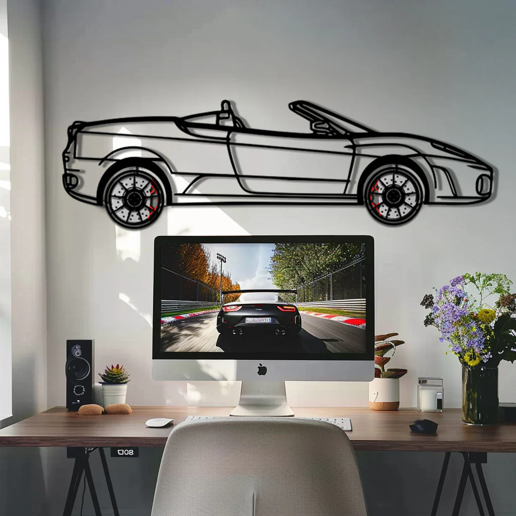 Ferrari F430 Spider Metal Car Wall Art with Rotating Wheels - Italian Convertible Supercar Silhouette - Interactive Automotive Wall Decor - KAFMEKA134 - Image 8