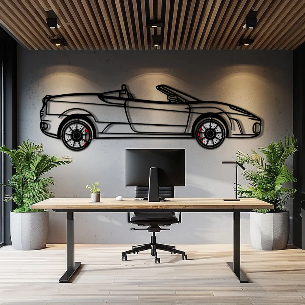 Ferrari F430 Spider Metal Car Wall Art with Rotating Wheels - Italian Convertible Supercar Silhouette - Interactive Automotive Wall Decor - KAFMEKA134 - Image 9