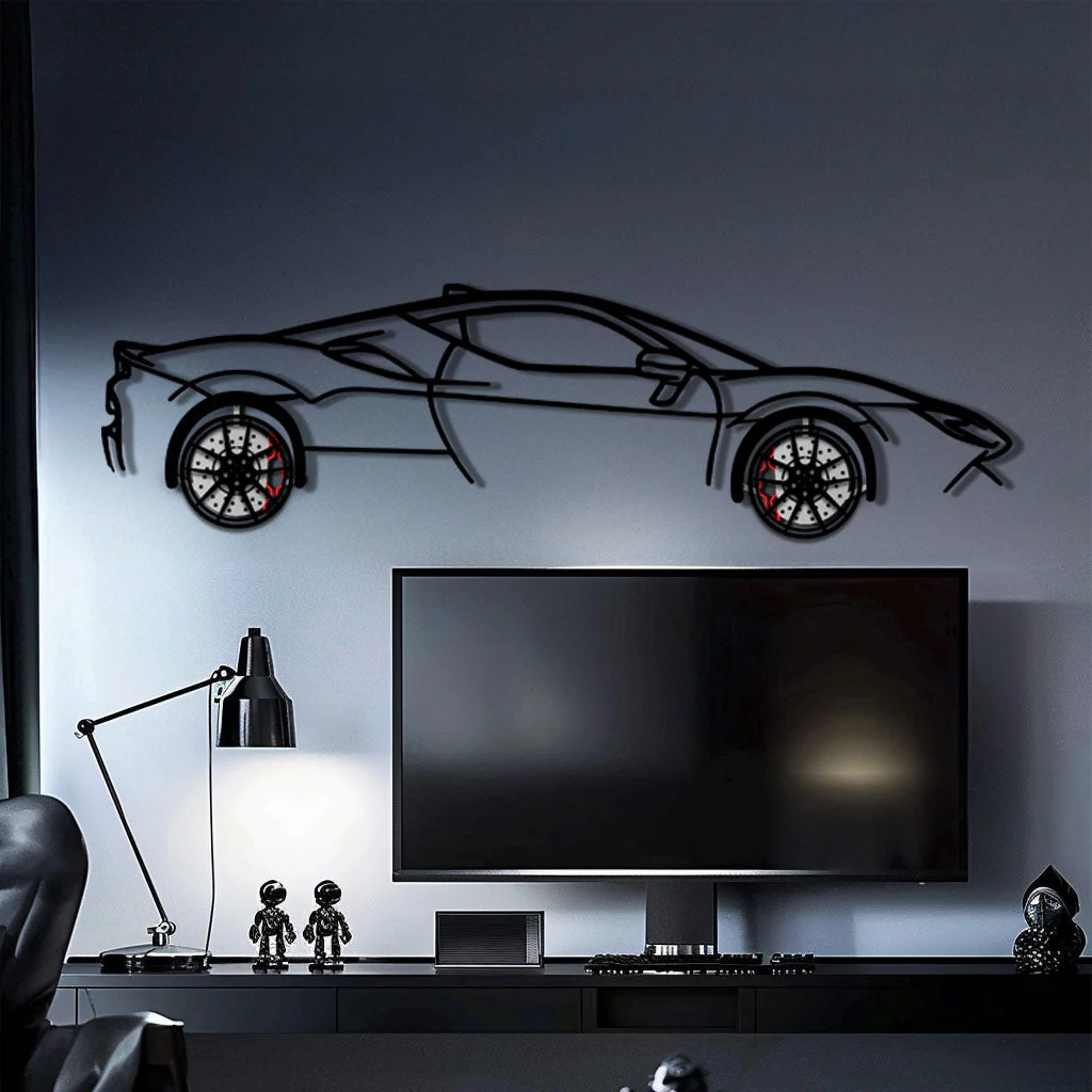 Ferrari SF90 Stradale Metal Car Wall Art with Rotating Wheels - Hybrid Hypercar Silhouette - Interactive Automotive Wall Decor - KAFMEKA135 - Image 10