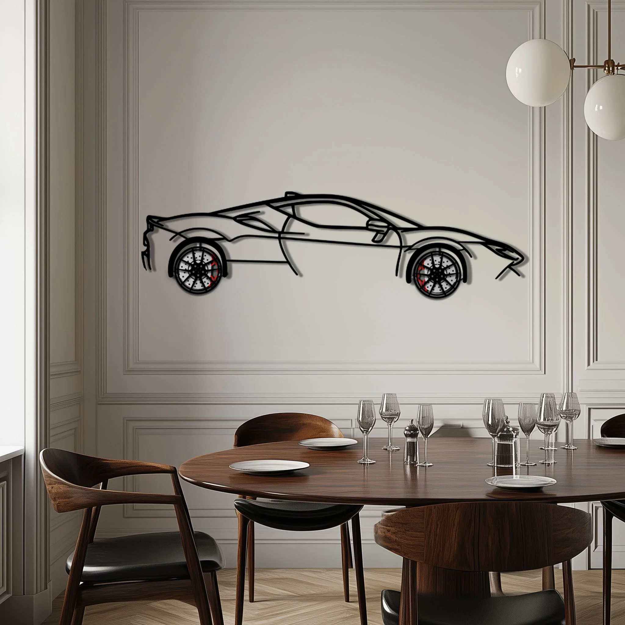 Ferrari SF90 Stradale Metal Car Wall Art with Rotating Wheels - Hybrid Hypercar Silhouette - Interactive Automotive Wall Decor - KAFMEKA135 - Image 3