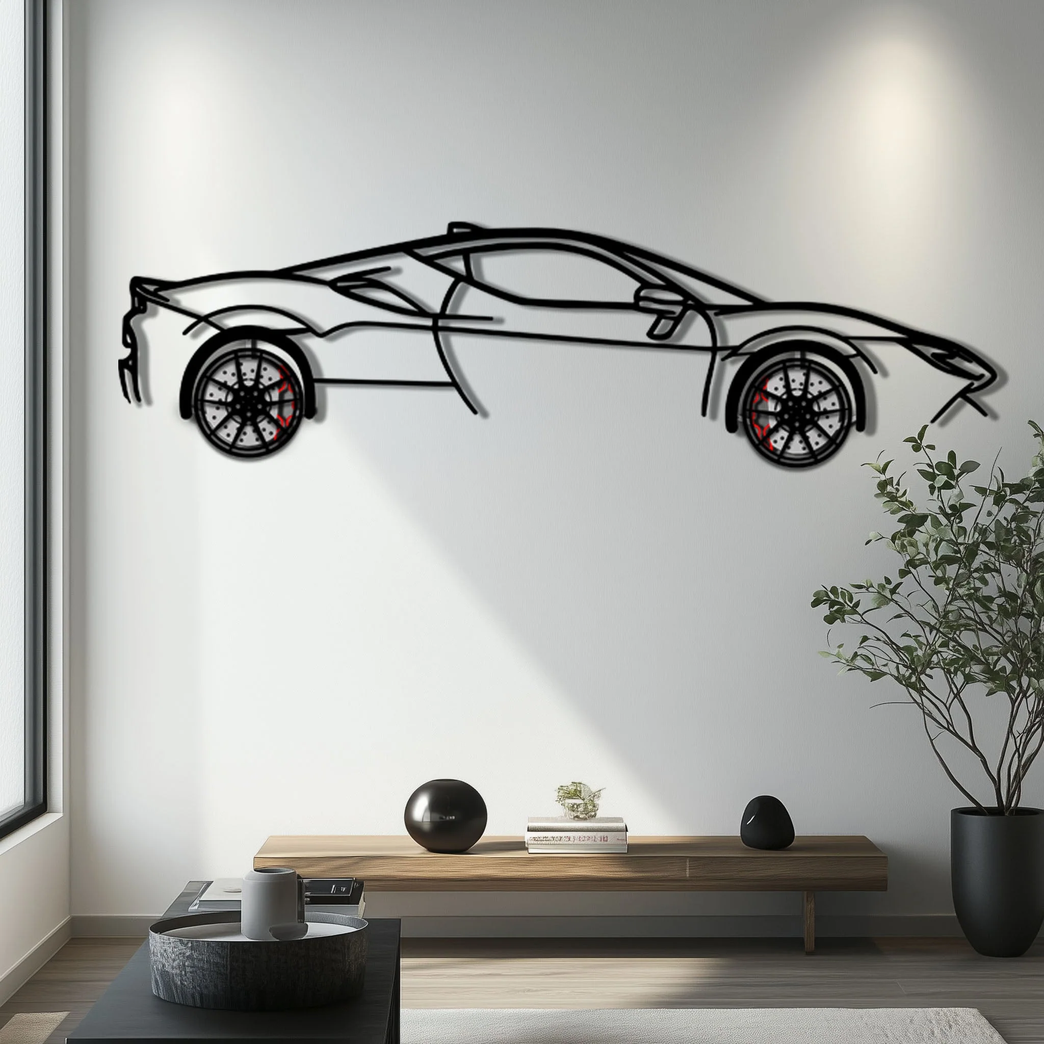 Ferrari SF90 Stradale Metal Car Wall Art with Rotating Wheels - Hybrid Hypercar Silhouette - Interactive Automotive Wall Decor - KAFMEKA135 - Image 6