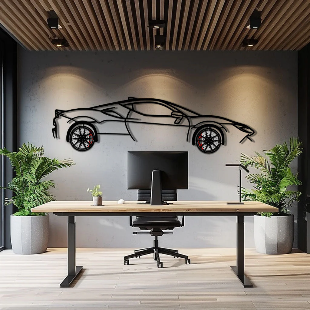 Ferrari SF90 Stradale Metal Car Wall Art with Rotating Wheels - Hybrid Hypercar Silhouette - Interactive Automotive Wall Decor - KAFMEKA135 - Image 9