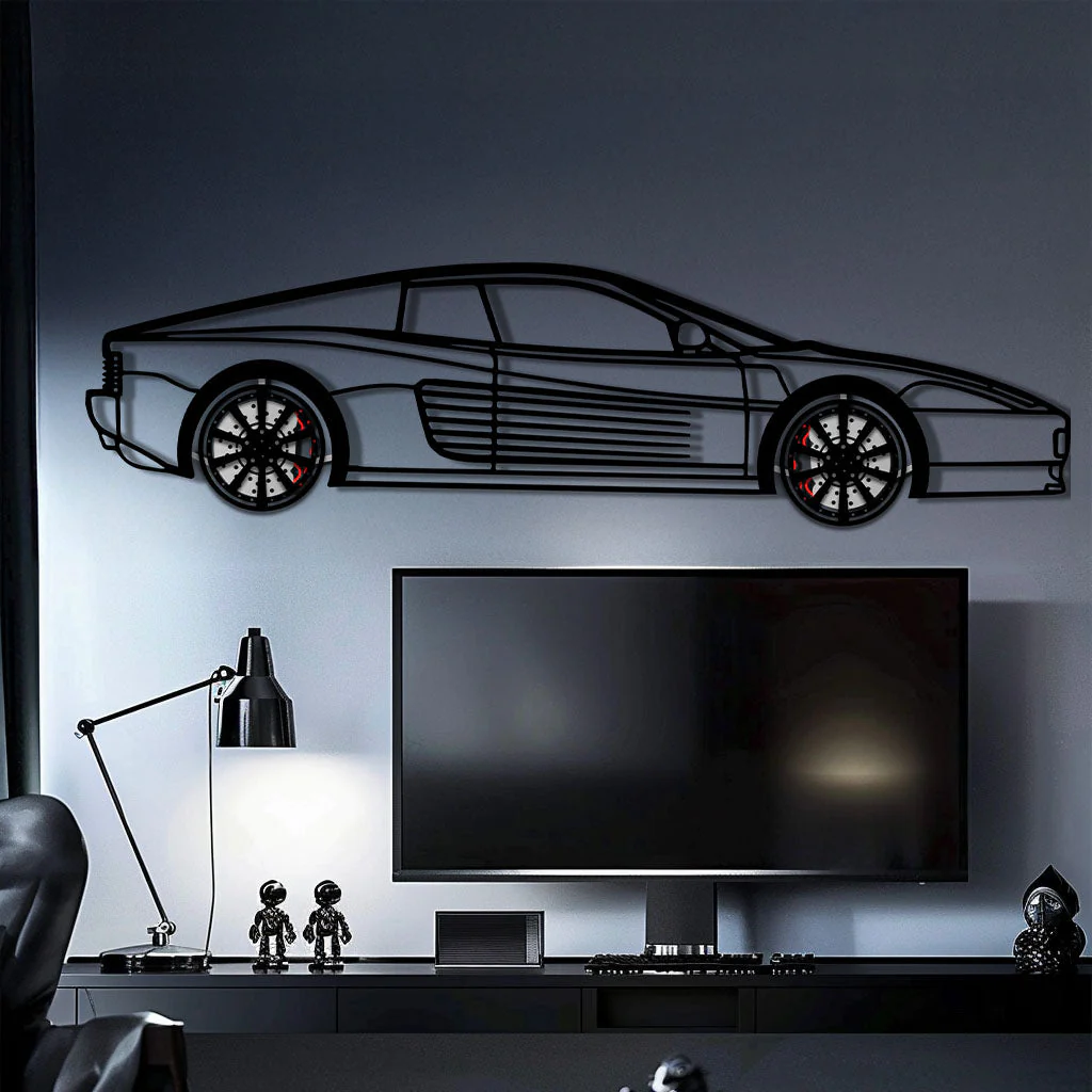 Ferrari Testarossa Metal Car Wall Art with Rotating Wheels - Iconic 80s Supercar Silhouette - Interactive Retro Automotive Decor - KAFMEKA136 - Image 10