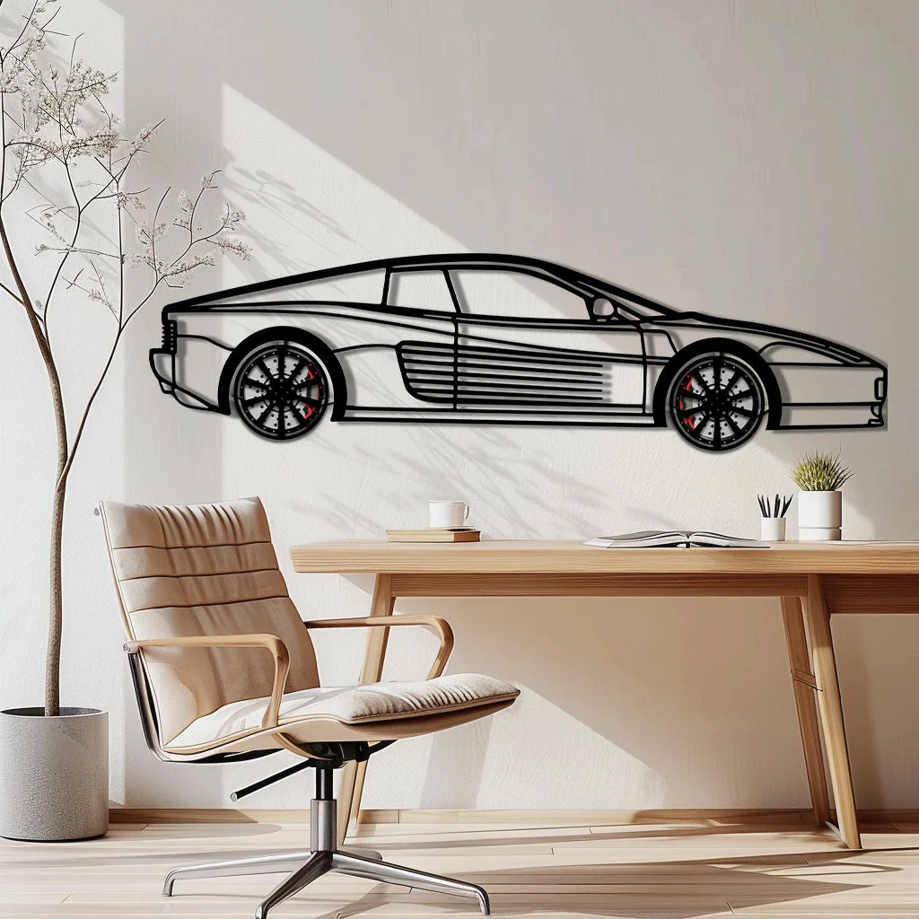 Ferrari Testarossa Metal Car Wall Art with Rotating Wheels - Iconic 80s Supercar Silhouette - Interactive Retro Automotive Decor - KAFMEKA136 - Image 2