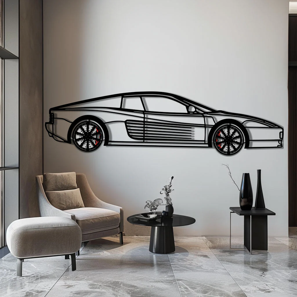 Ferrari Testarossa Metal Car Wall Art with Rotating Wheels - Iconic 80s Supercar Silhouette - Interactive Retro Automotive Decor - KAFMEKA136 - Image 4