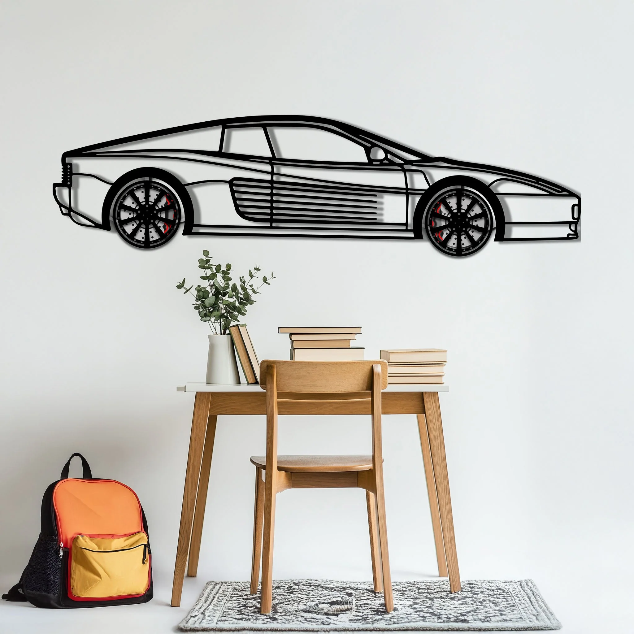 Ferrari Testarossa Metal Car Wall Art with Rotating Wheels - Iconic 80s Supercar Silhouette - Interactive Retro Automotive Decor - KAFMEKA136 - Image 5