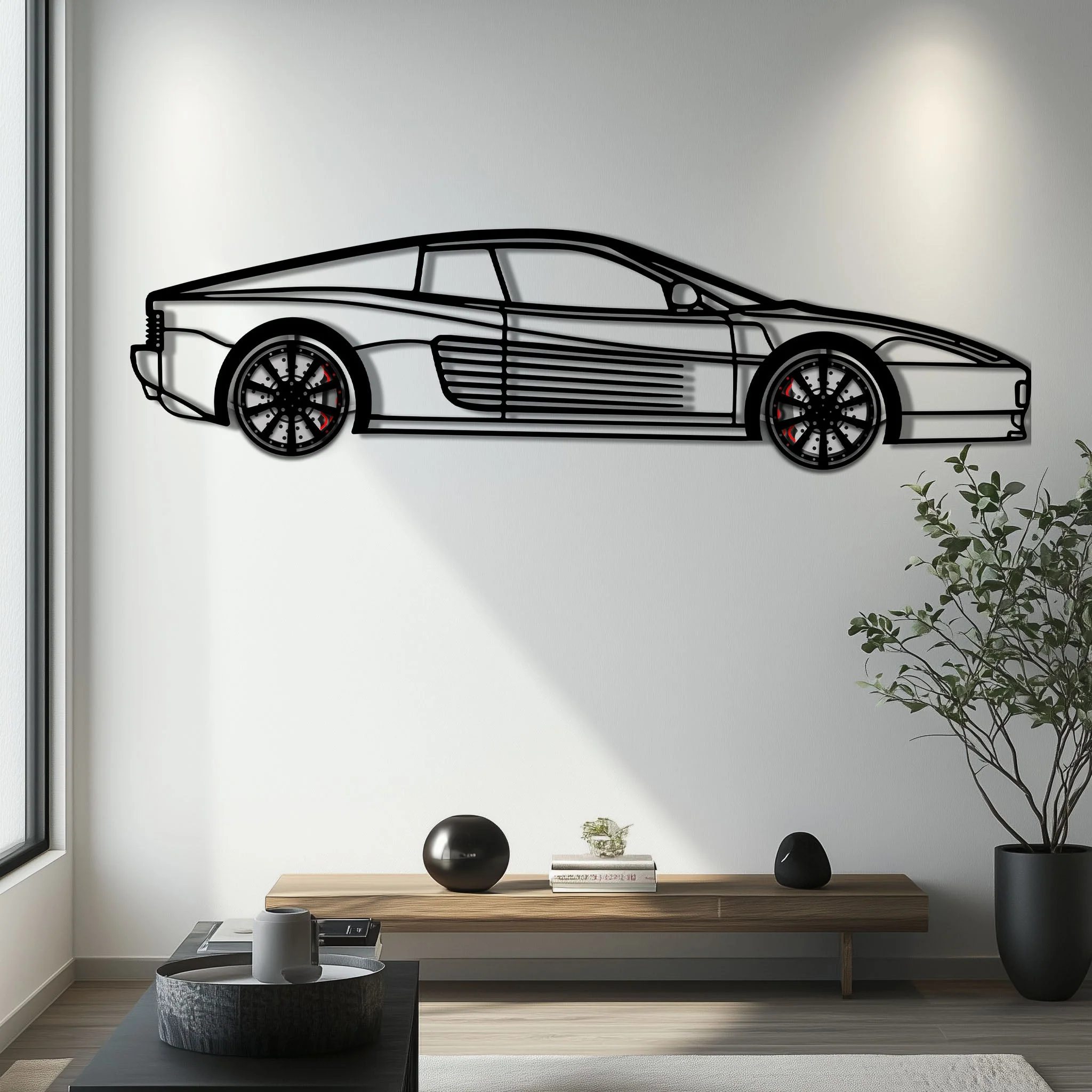 Ferrari Testarossa Metal Car Wall Art with Rotating Wheels - Iconic 80s Supercar Silhouette - Interactive Retro Automotive Decor - KAFMEKA136 - Image 6