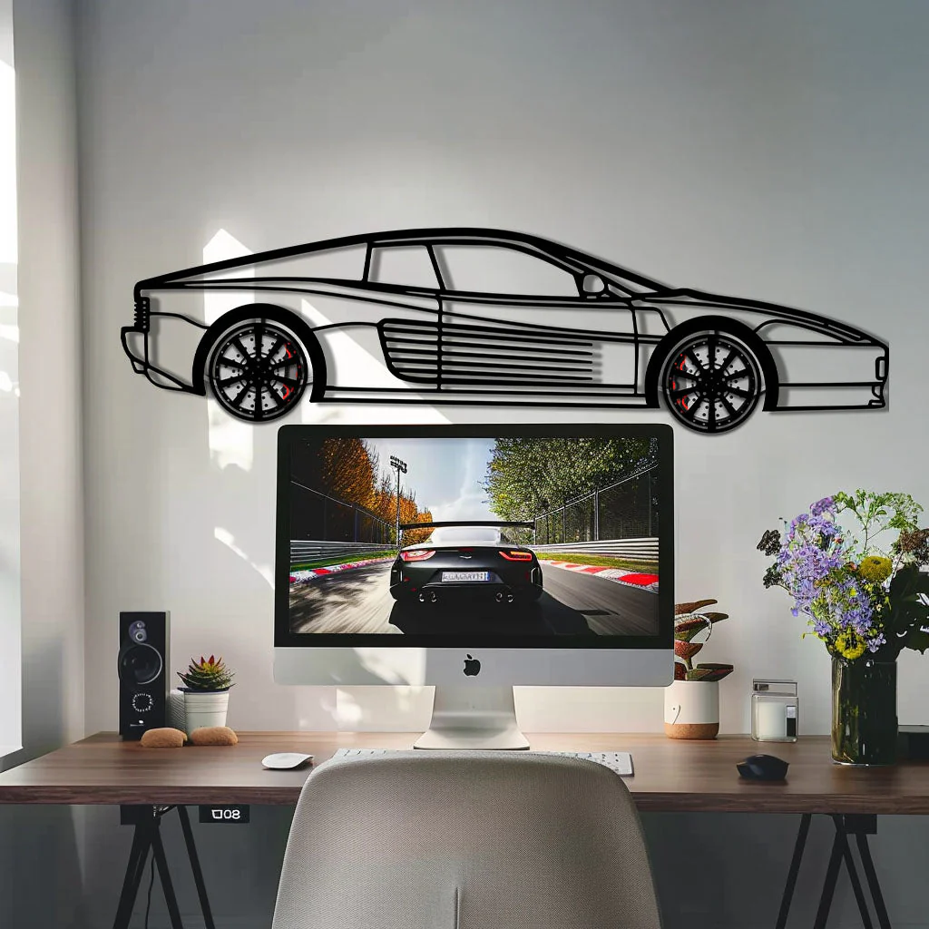 Ferrari Testarossa Metal Car Wall Art with Rotating Wheels - Iconic 80s Supercar Silhouette - Interactive Retro Automotive Decor - KAFMEKA136 - Image 8