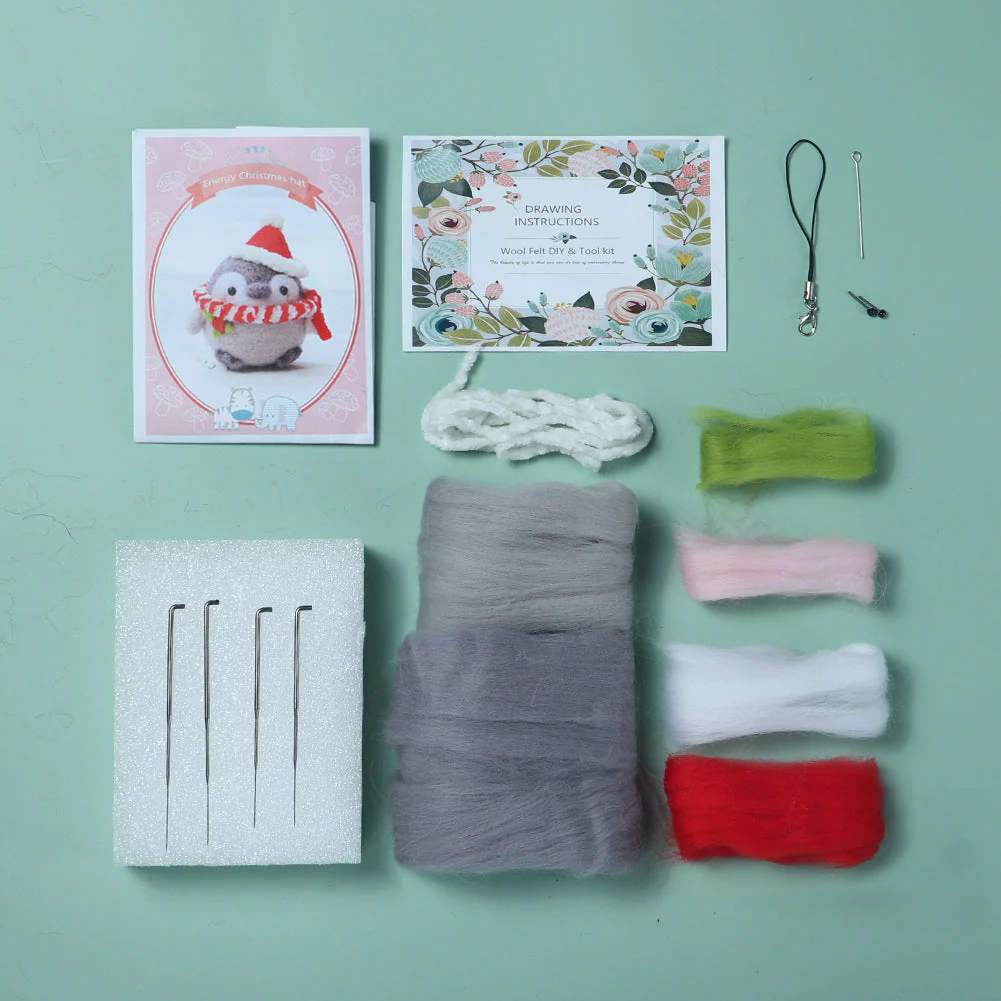 Festive Penguin Needle Felting Kit. Wizardi DIY Wool Craft Kit F07N8-W112 - Image 3