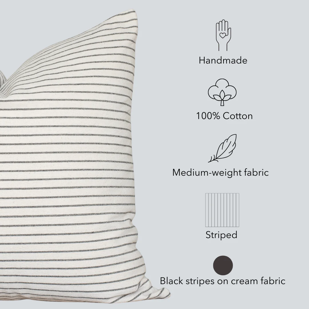 Fina Striped Pillow Cover | Cream, Black - Image 4