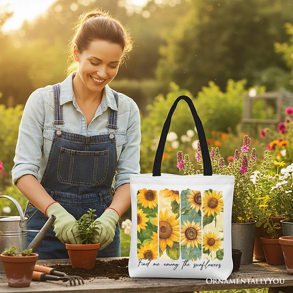 Find Me Among the Sunflowers Floral Canvas Tote Bag, Trendy Women Gift - Image 7