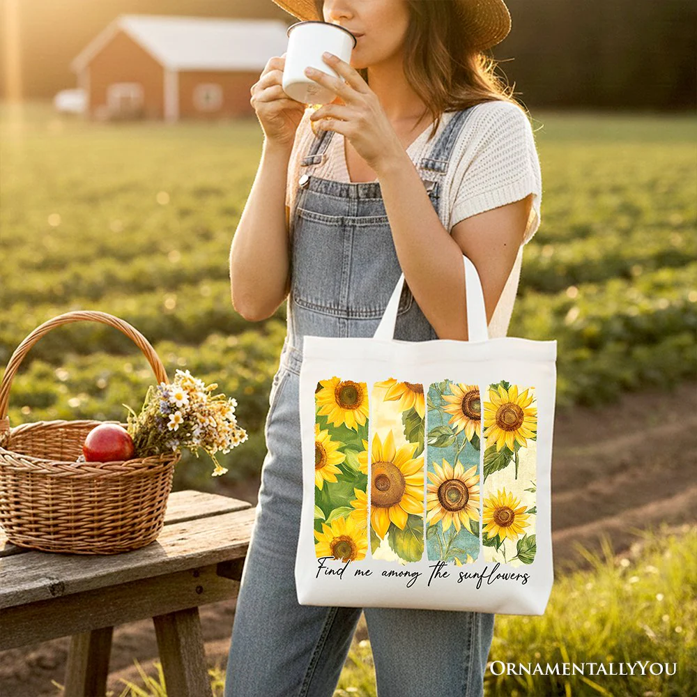 Find Me Among the Sunflowers Floral Canvas Tote Bag, Trendy Women Gift - Image 8