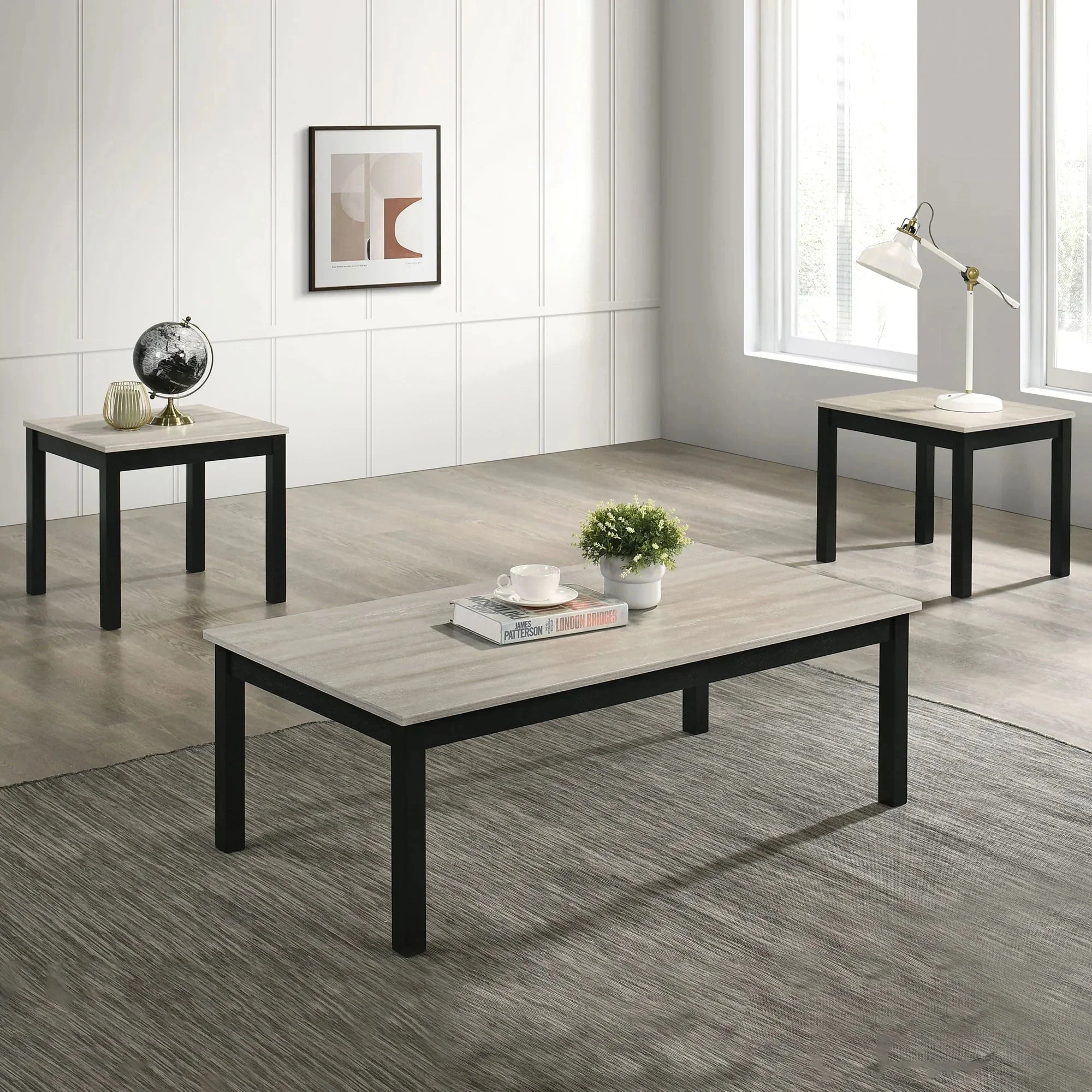 Findlay 3-Piece 47.5 in. Rectangle Faux Marble Top Coffee Table Set with Solid Wood Legs - Image 11
