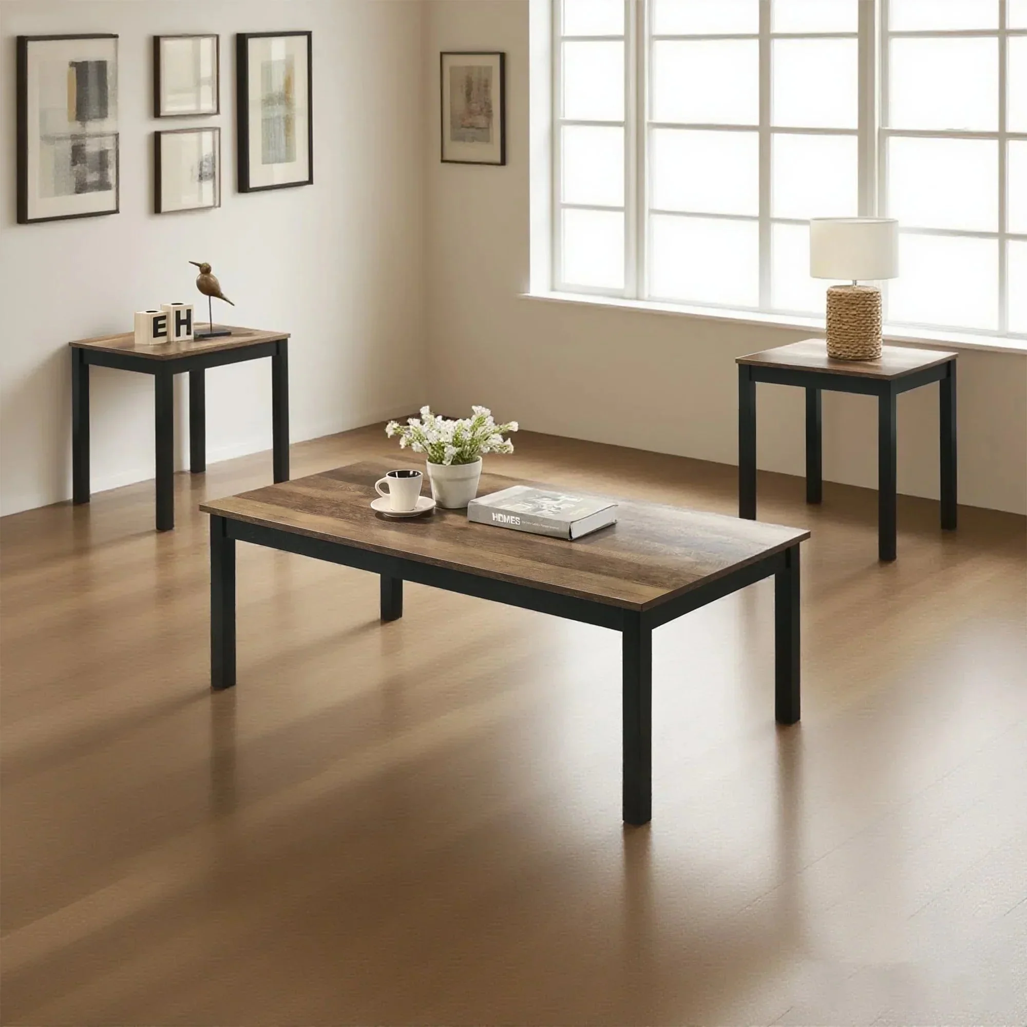 Findlay 3-Piece 47.5 in. Rectangle Faux Marble Top Coffee Table Set with Solid Wood Legs - Image 13