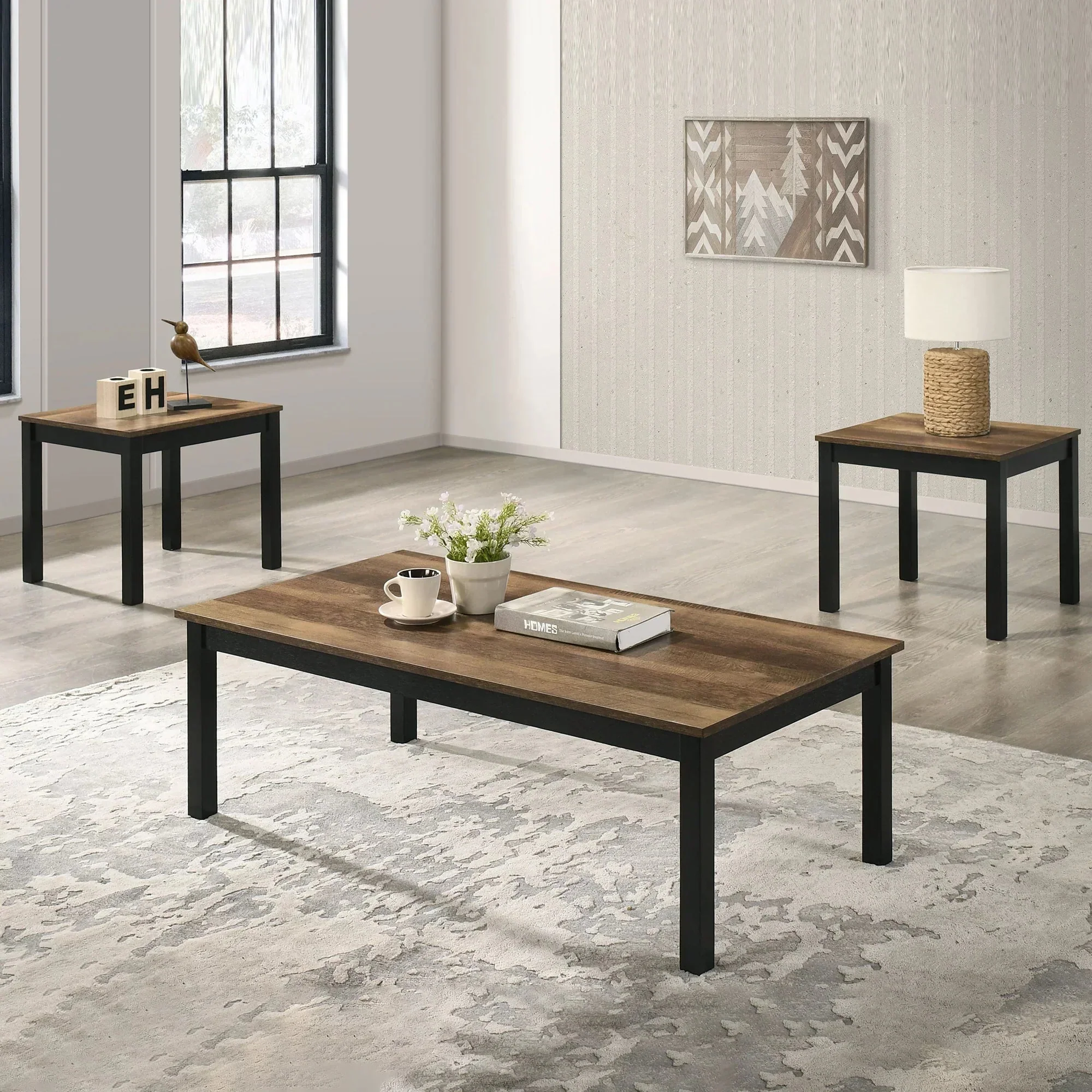 Findlay 3-Piece 47.5 in. Rectangle Faux Marble Top Coffee Table Set with Solid Wood Legs - Image 18