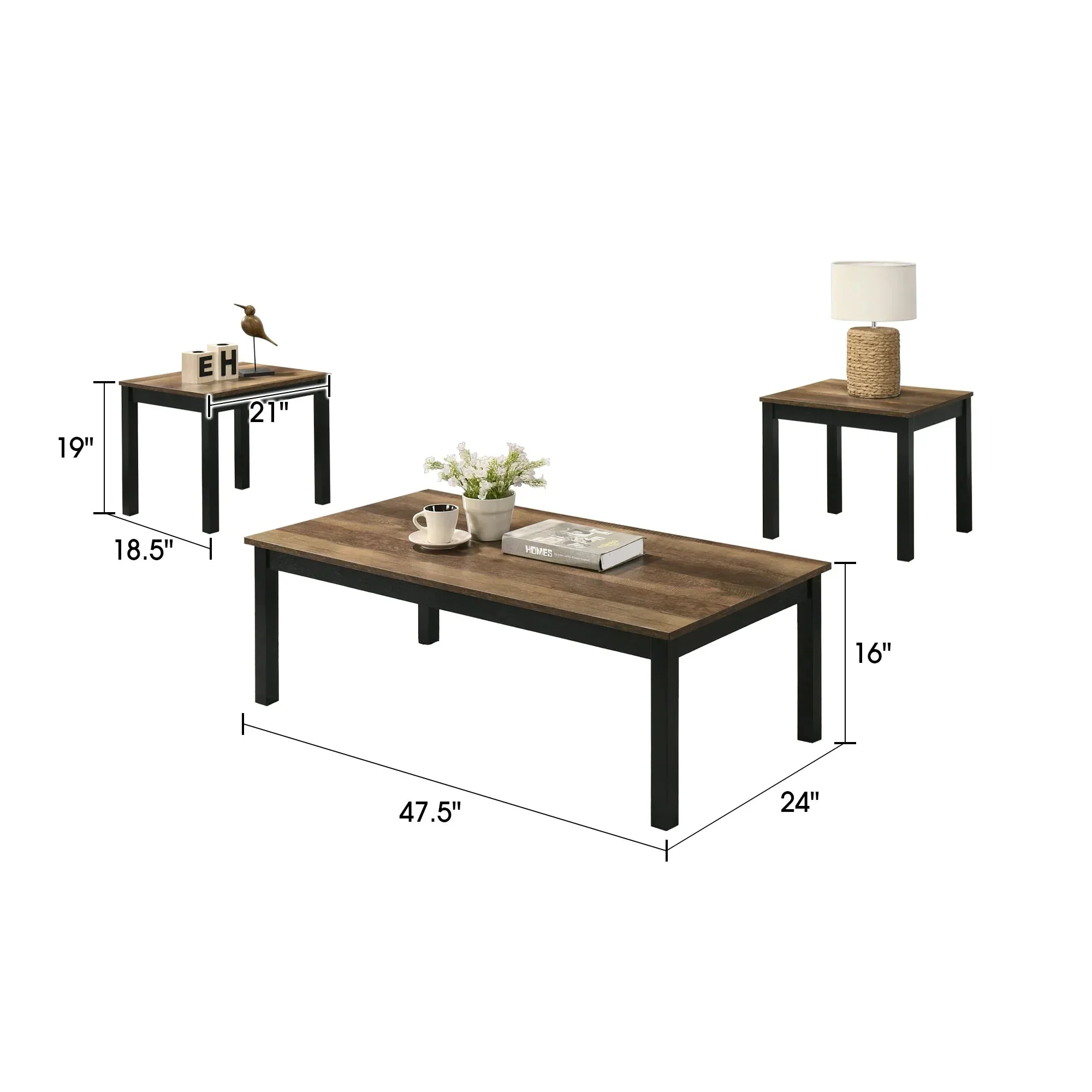 Findlay 3-Piece 47.5 in. Rectangle Faux Marble Top Coffee Table Set with Solid Wood Legs - Image 19