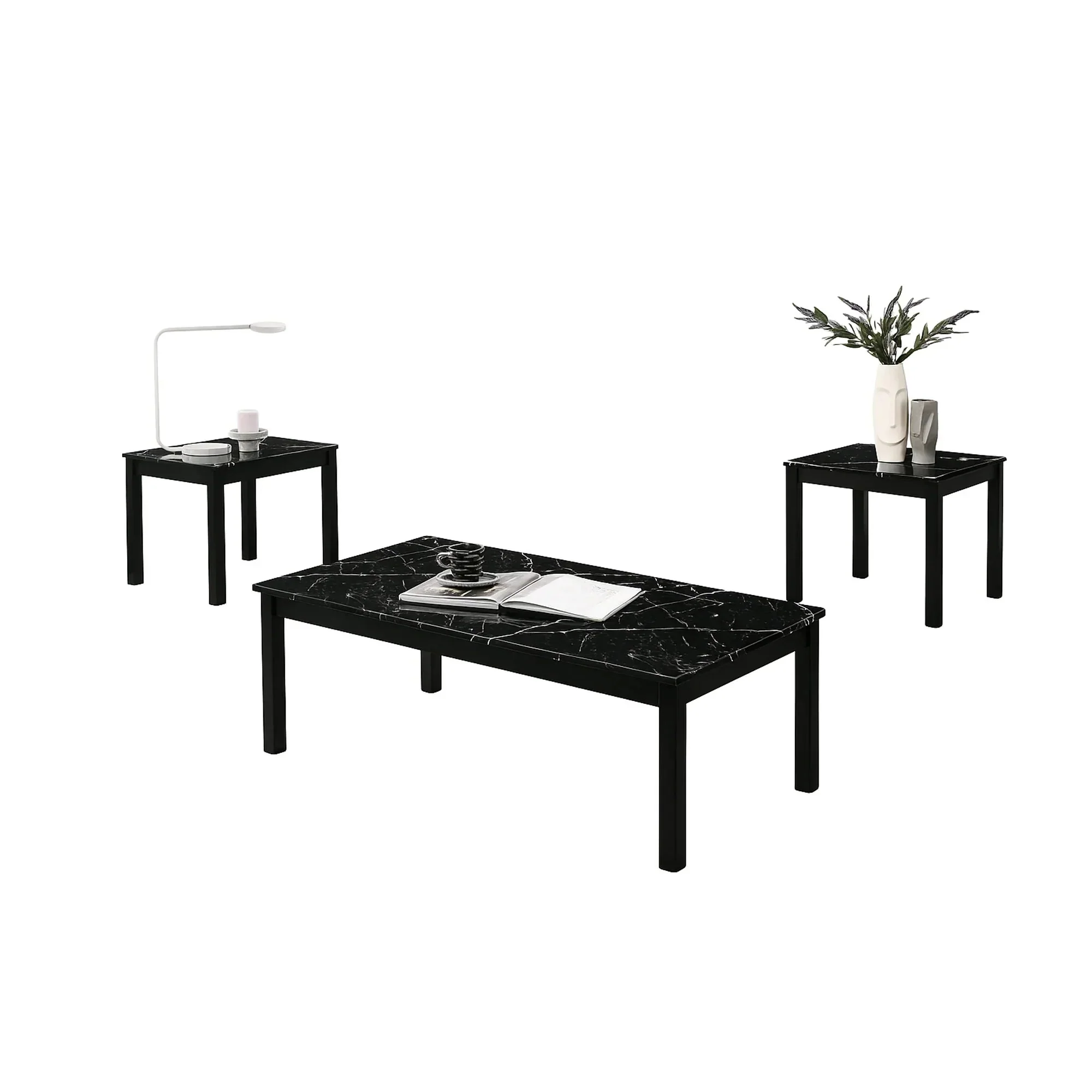Findlay 3-Piece 47.5 in. Rectangle Faux Marble Top Coffee Table Set with Solid Wood Legs - Image 2