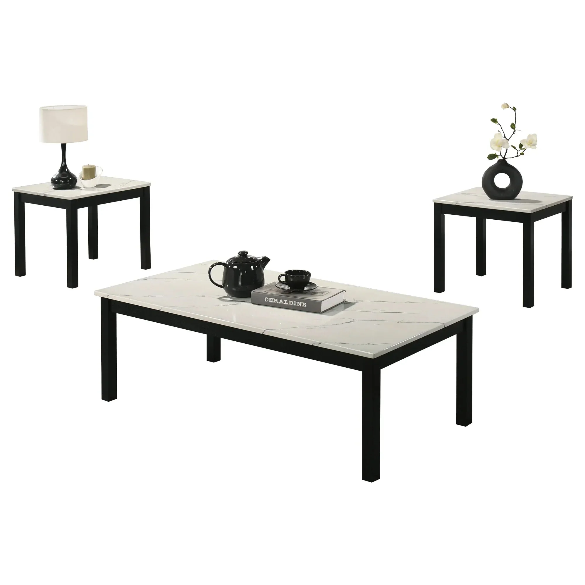 Findlay 3-Piece 47.5 in. Rectangle Faux Marble Top Coffee Table Set with Solid Wood Legs - Image 25