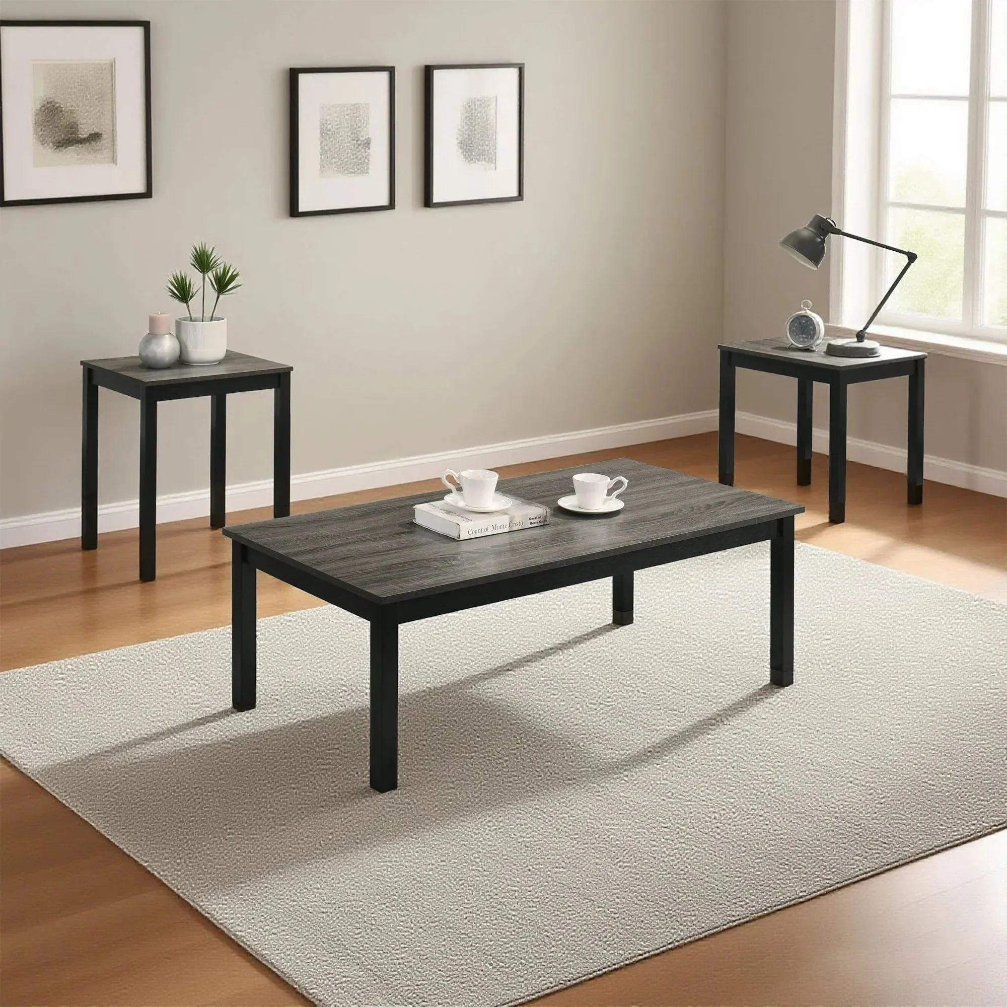 Findlay 3-Piece 47.5 in. Rectangle Faux Marble Top Coffee Table Set with Solid Wood Legs - Image 7