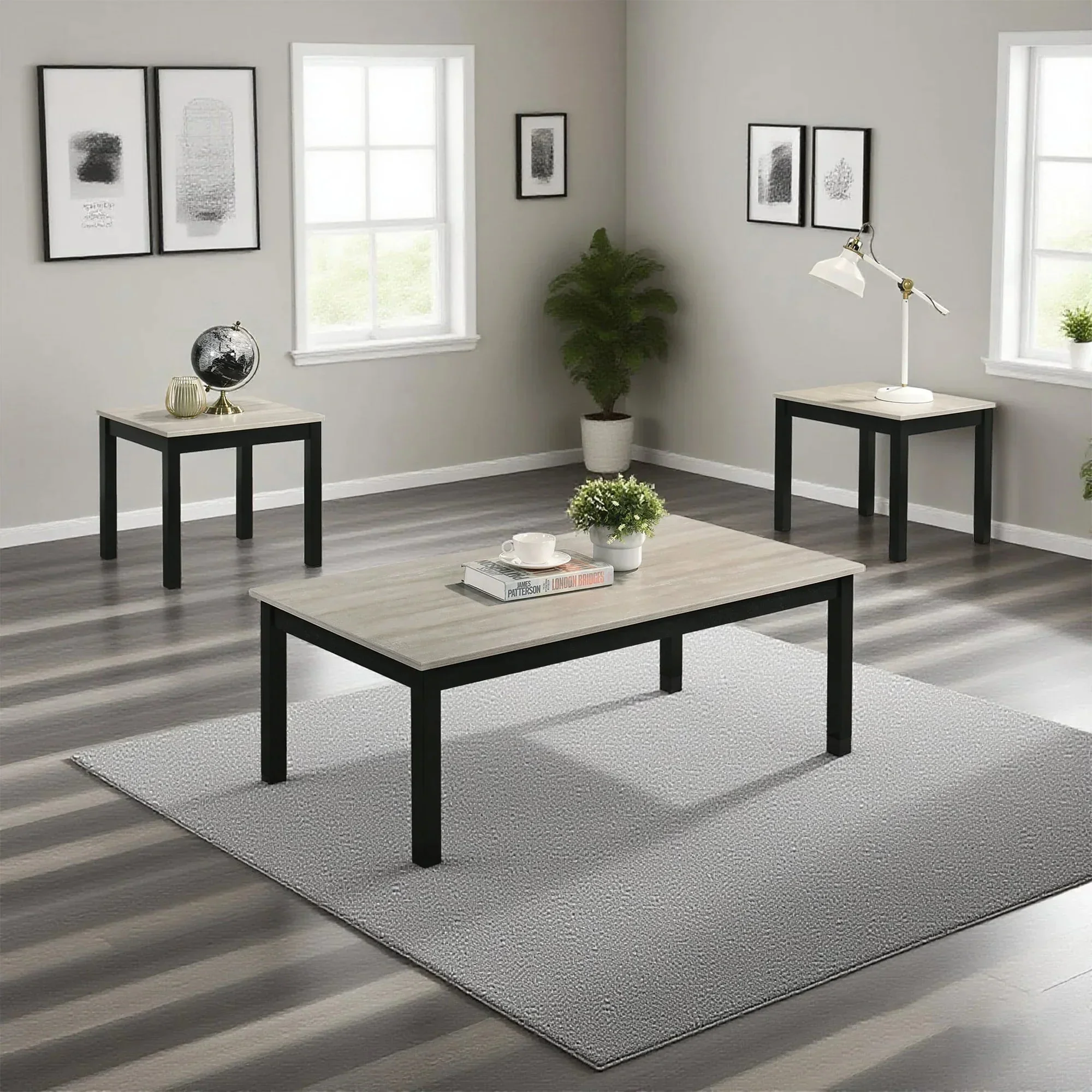 Findlay 3-Piece 47.5 in. Rectangle Faux Marble Top Coffee Table Set with Solid Wood Legs - Image 8