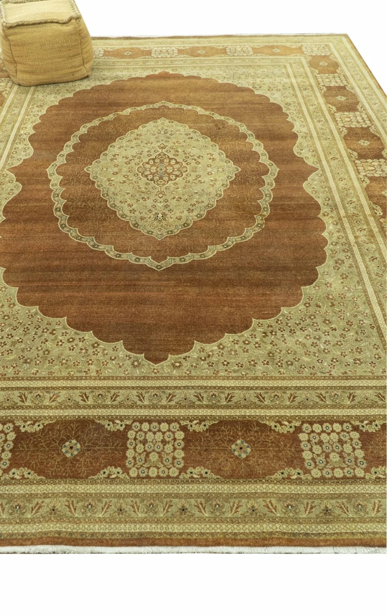 Fine Antique Knotted Traditional Tabriz Brown And Beige Wool Area Rug - Image 4