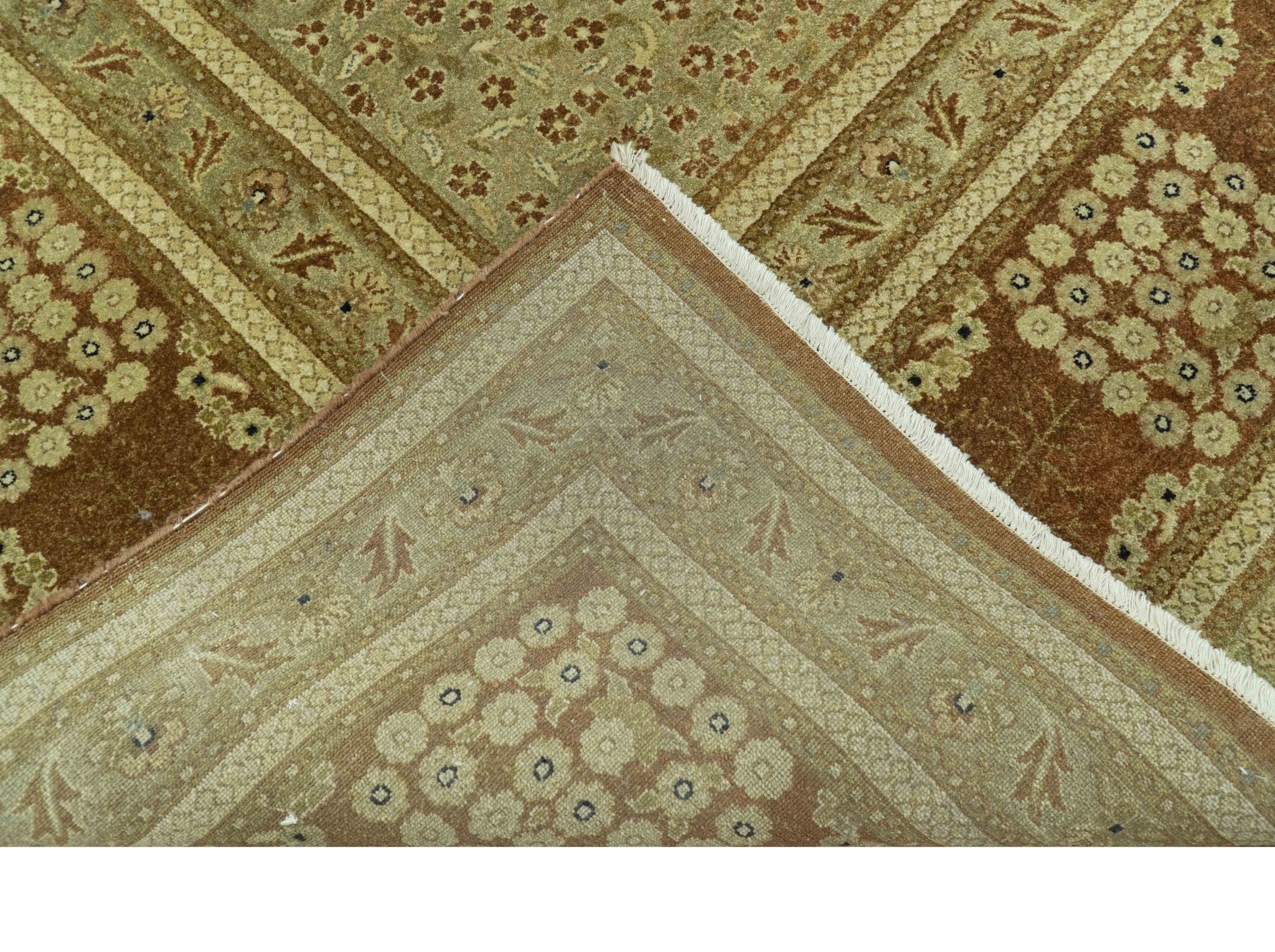 Fine Antique Knotted Traditional Tabriz Brown And Beige Wool Area Rug - Image 5