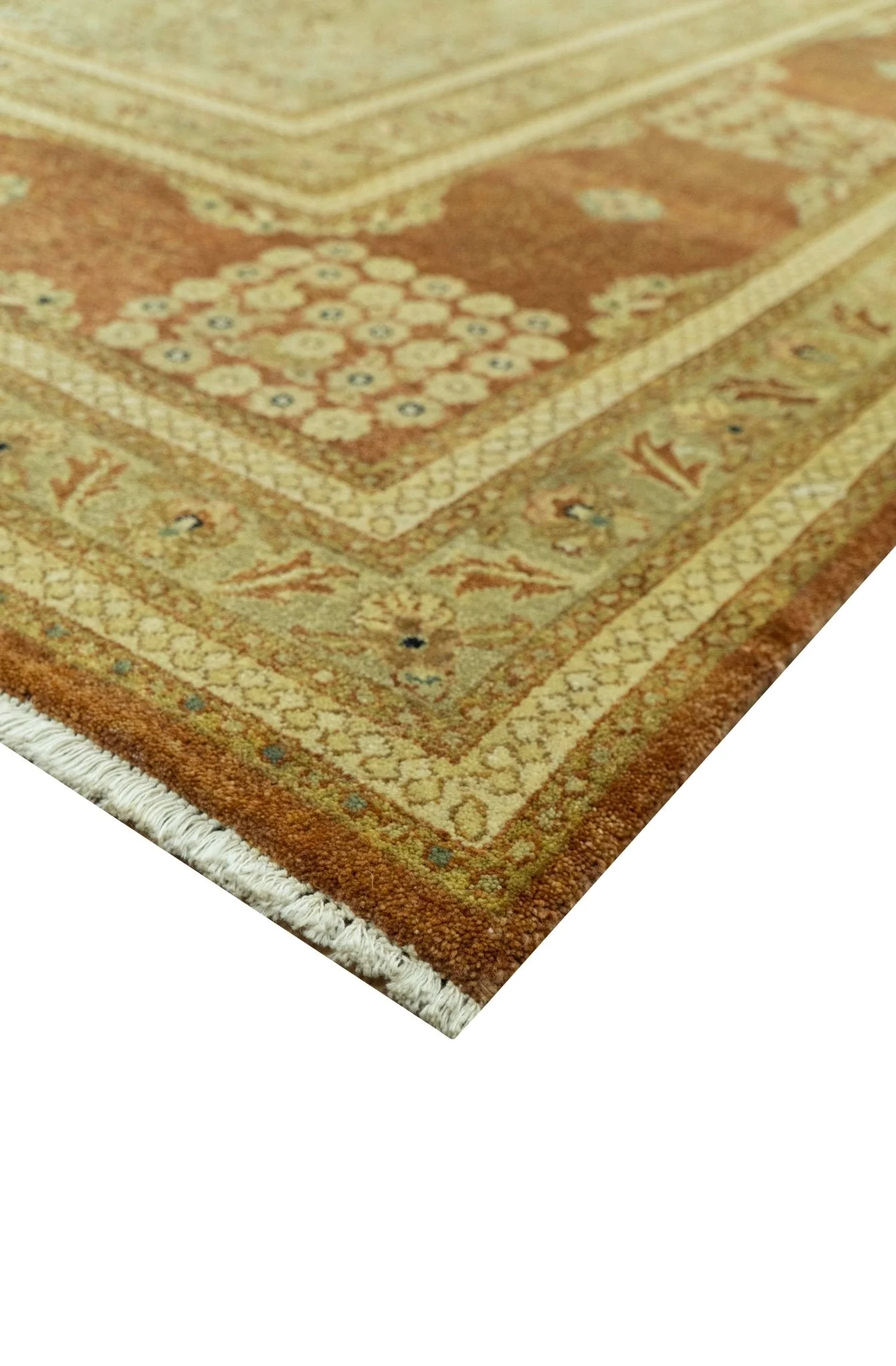 Fine Antique Knotted Traditional Tabriz Brown And Beige Wool Area Rug - Image 6