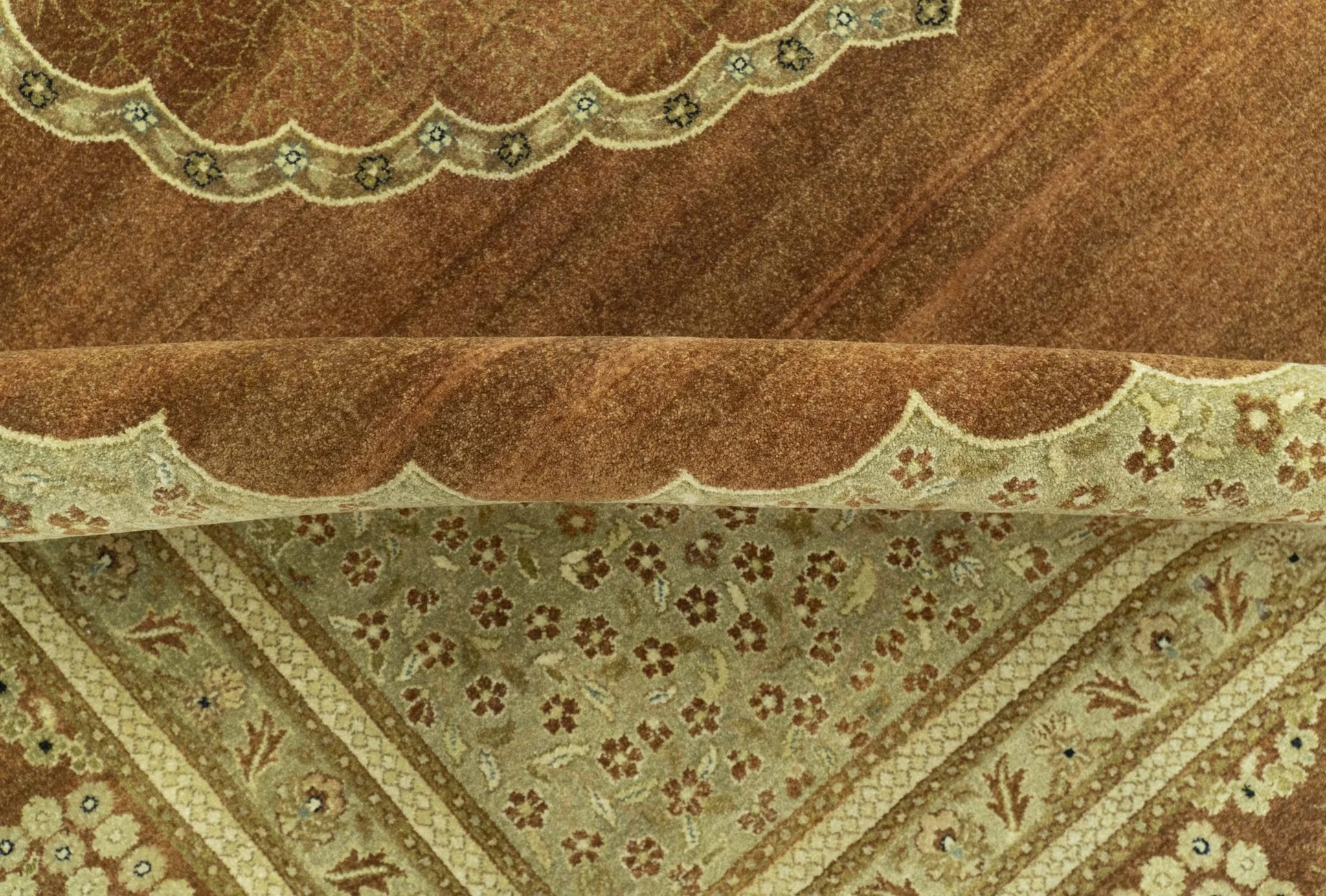 Fine Antique Knotted Traditional Tabriz Brown And Beige Wool Area Rug - Image 9