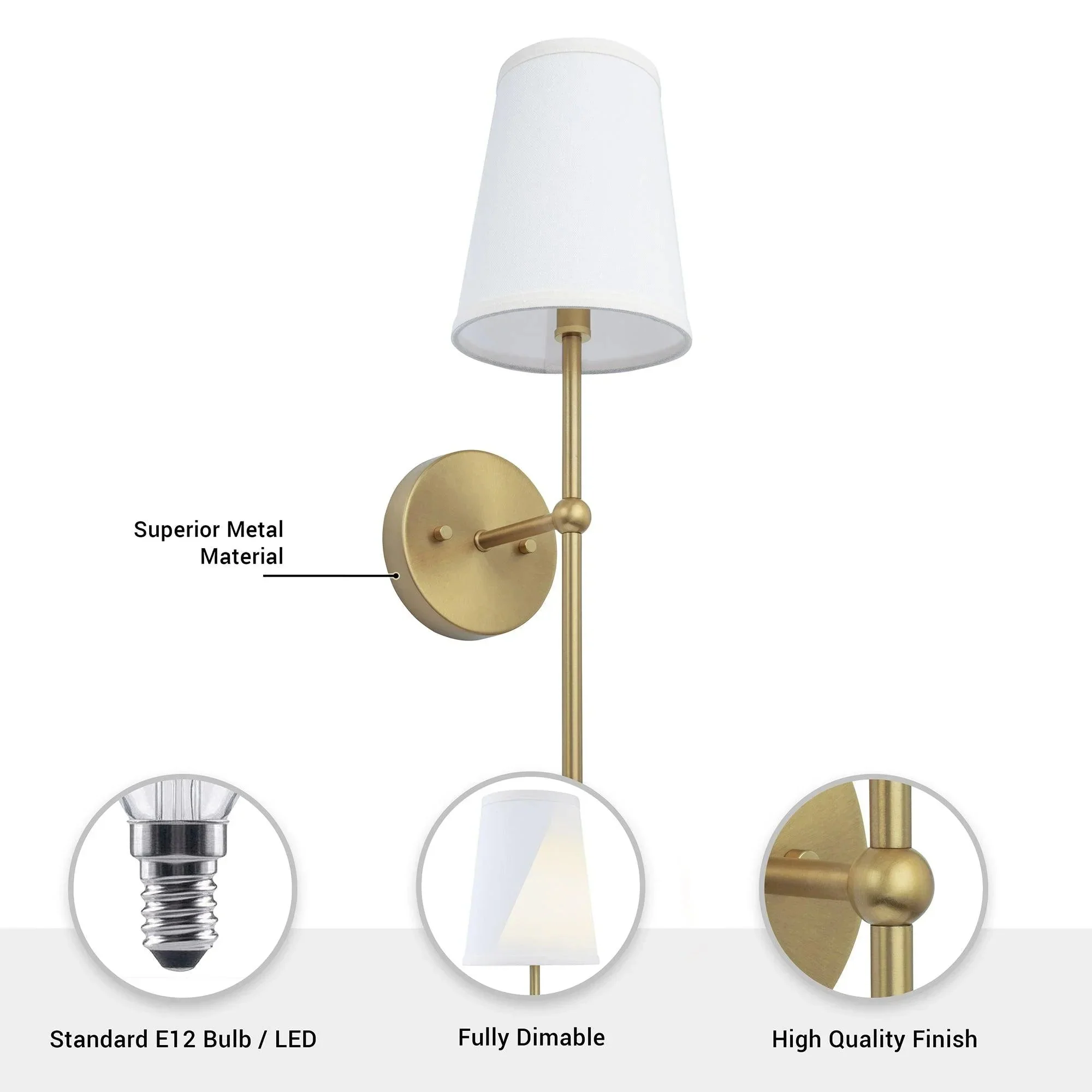 Finley 1-Light Satin Gold Dimmable Bathroom Wall Sconce - Image 7