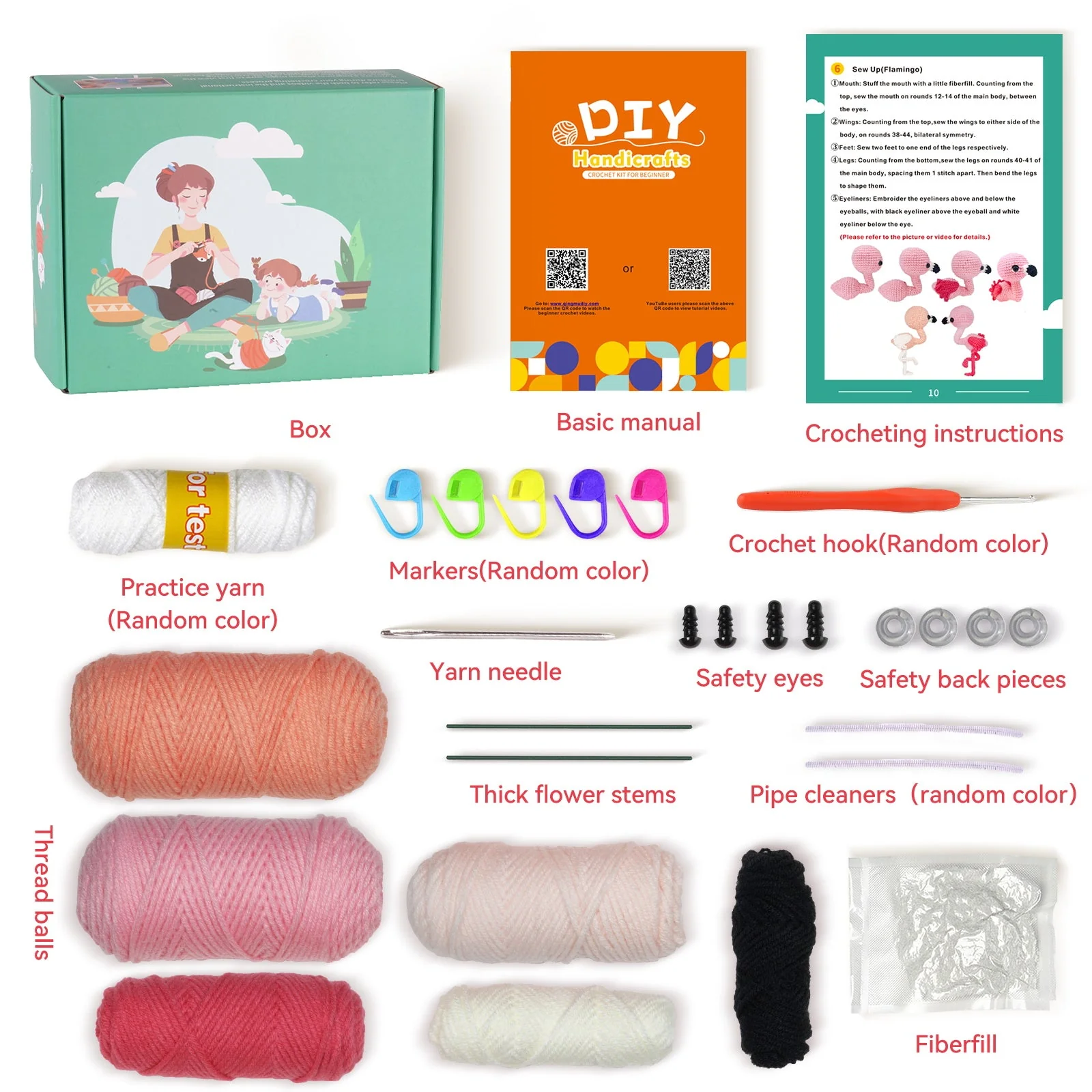 Flamingos Amigurumi DIY Crochet Kit Wizardi F07N8-M205 - Image 3