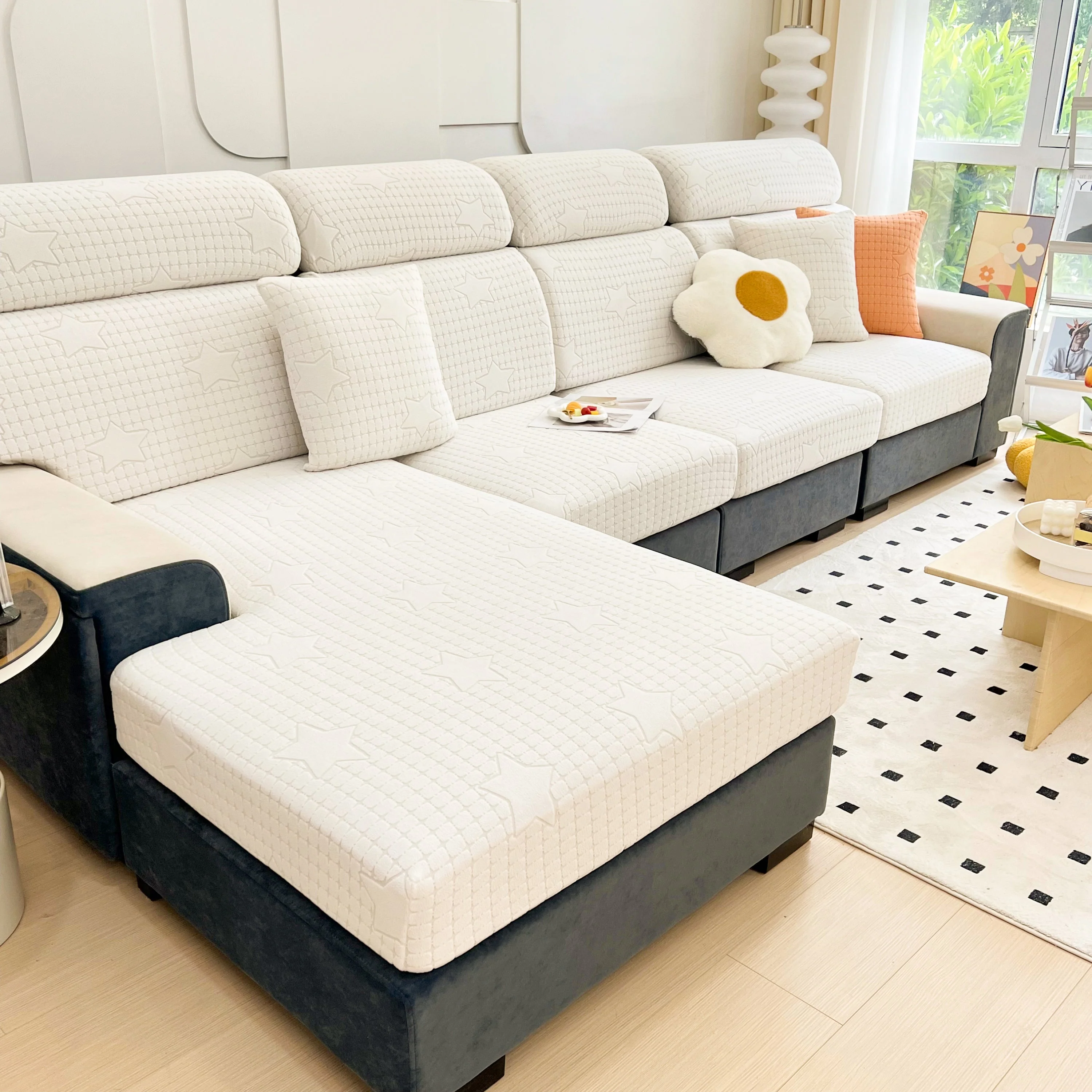 Fleece Fabric Cushion Covers for Sectional Sofas and L-Shaped Couch, Stretch Washable Sofa Seat Covers - Image 100