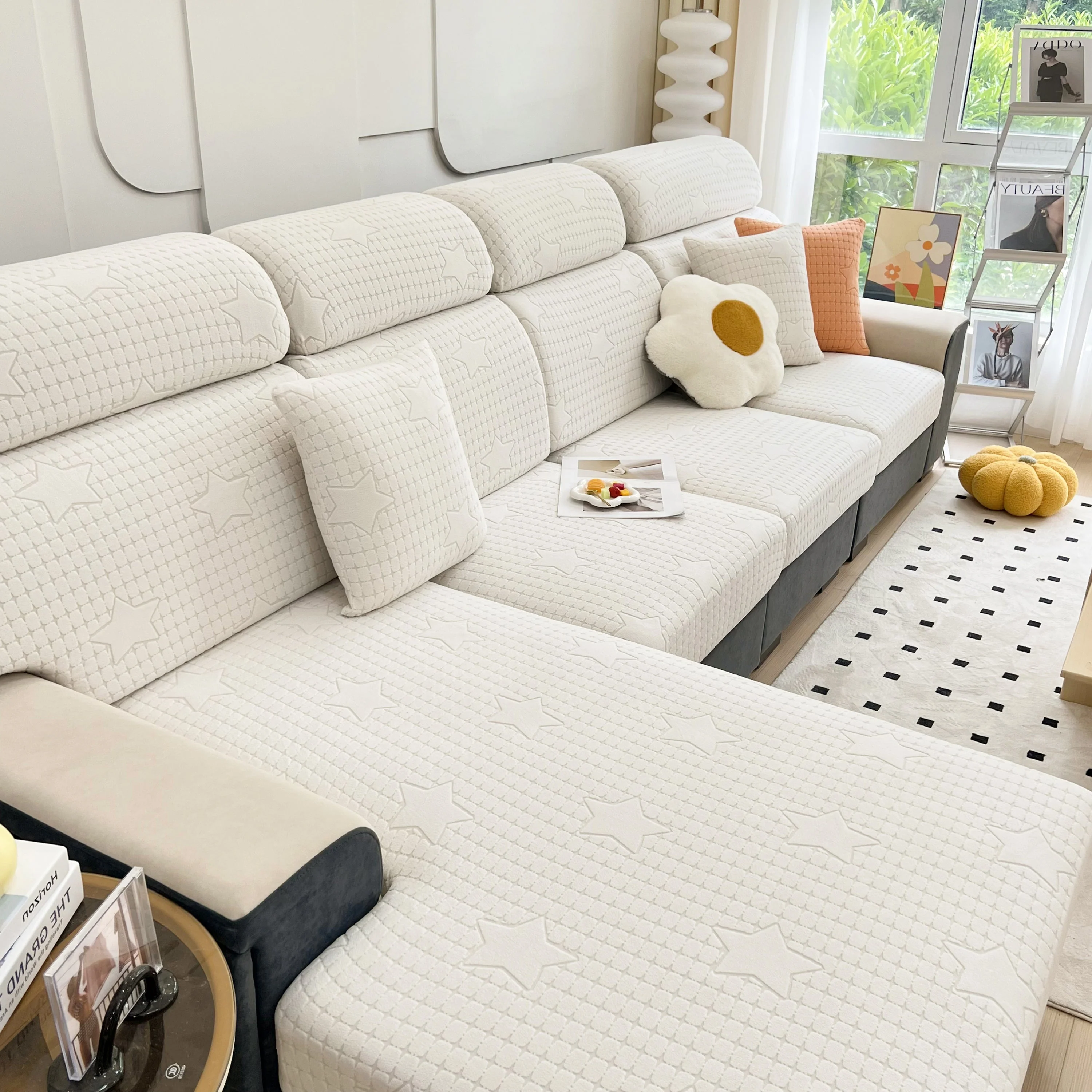 Fleece Fabric Cushion Covers for Sectional Sofas and L-Shaped Couch, Stretch Washable Sofa Seat Covers - Image 101