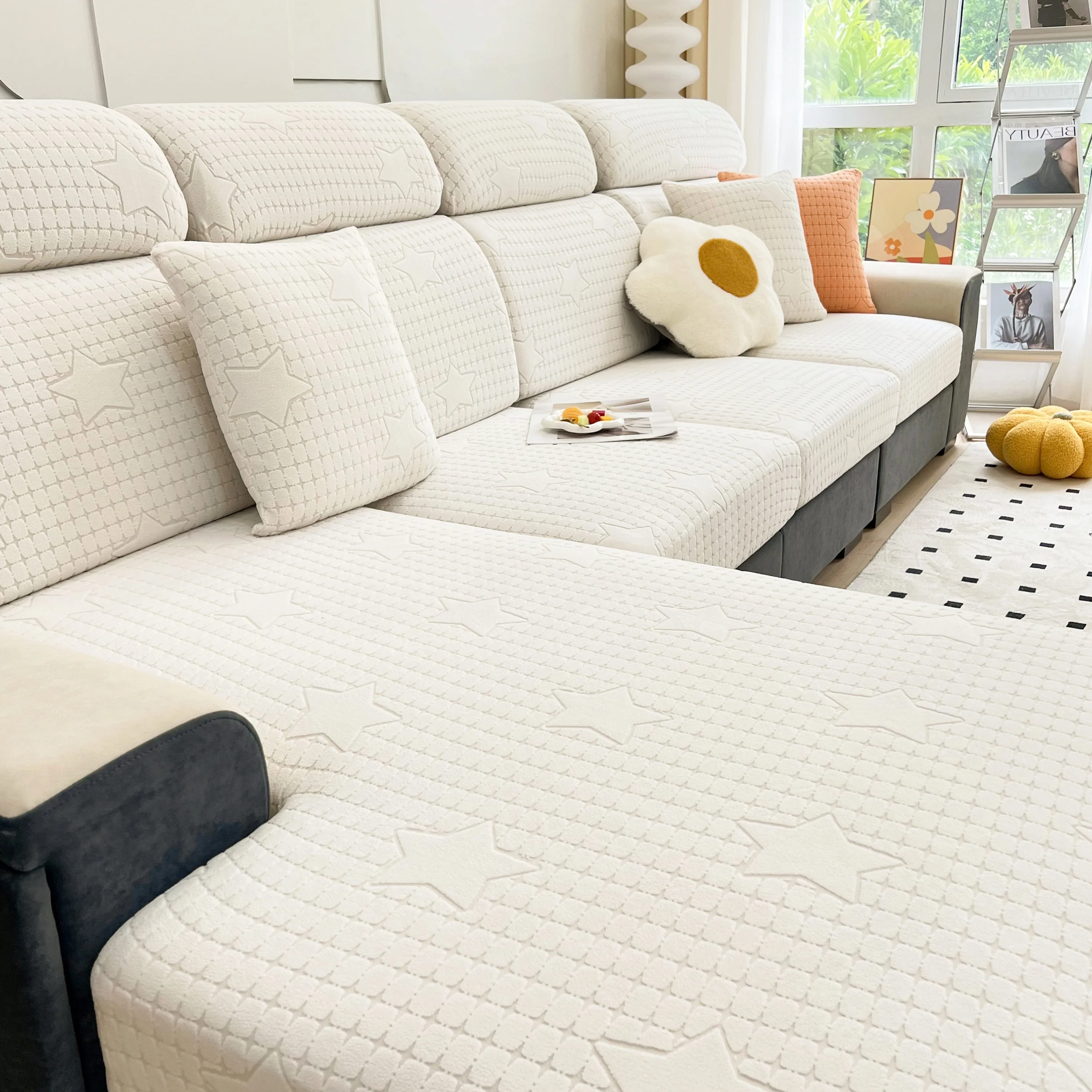 Fleece Fabric Cushion Covers for Sectional Sofas and L-Shaped Couch, Stretch Washable Sofa Seat Covers - Image 104
