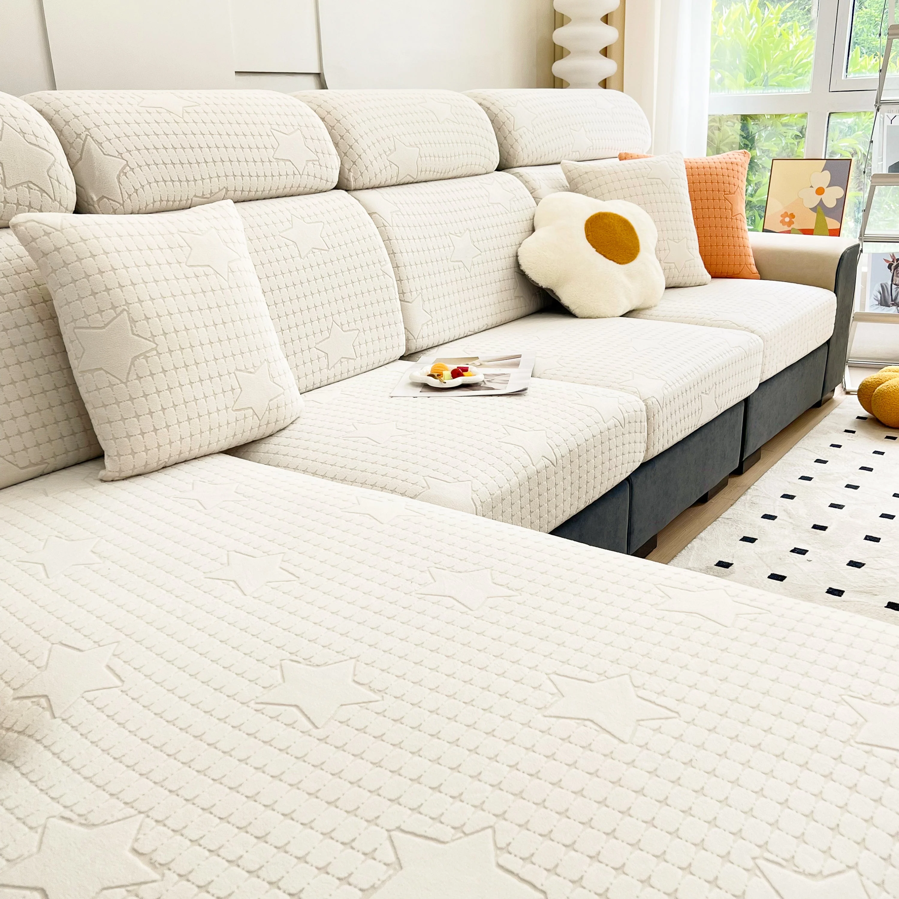 Fleece Fabric Cushion Covers for Sectional Sofas and L-Shaped Couch, Stretch Washable Sofa Seat Covers - Image 105