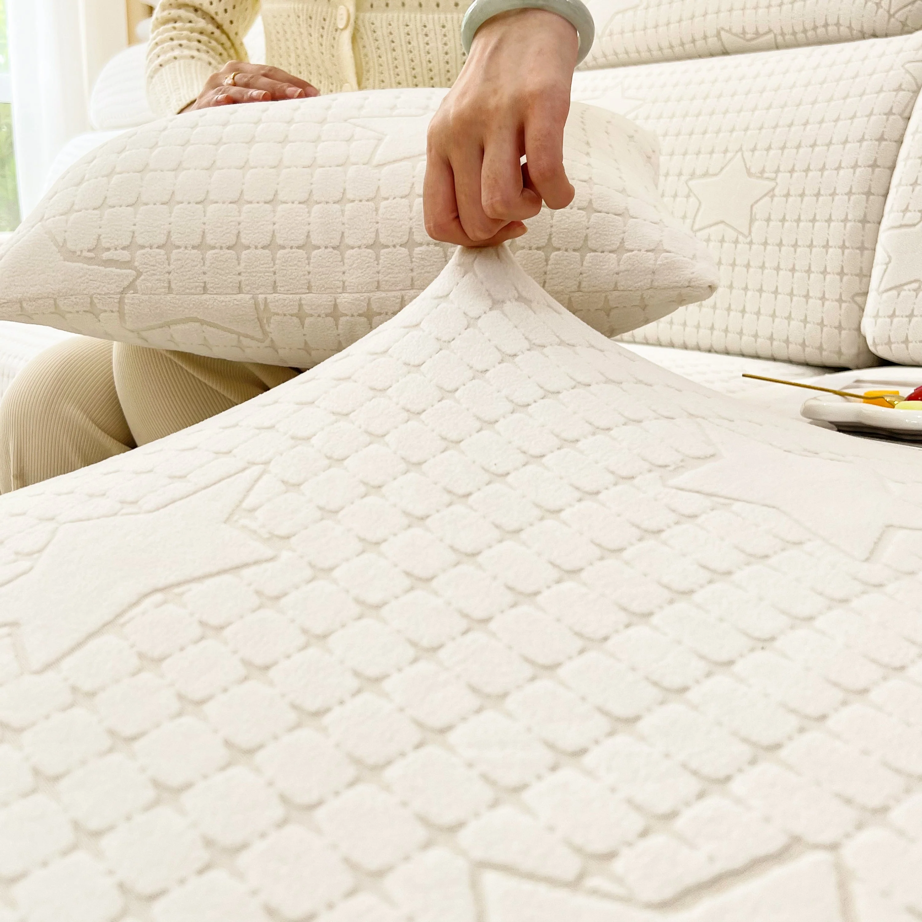Fleece Fabric Cushion Covers for Sectional Sofas and L-Shaped Couch, Stretch Washable Sofa Seat Covers - Image 106