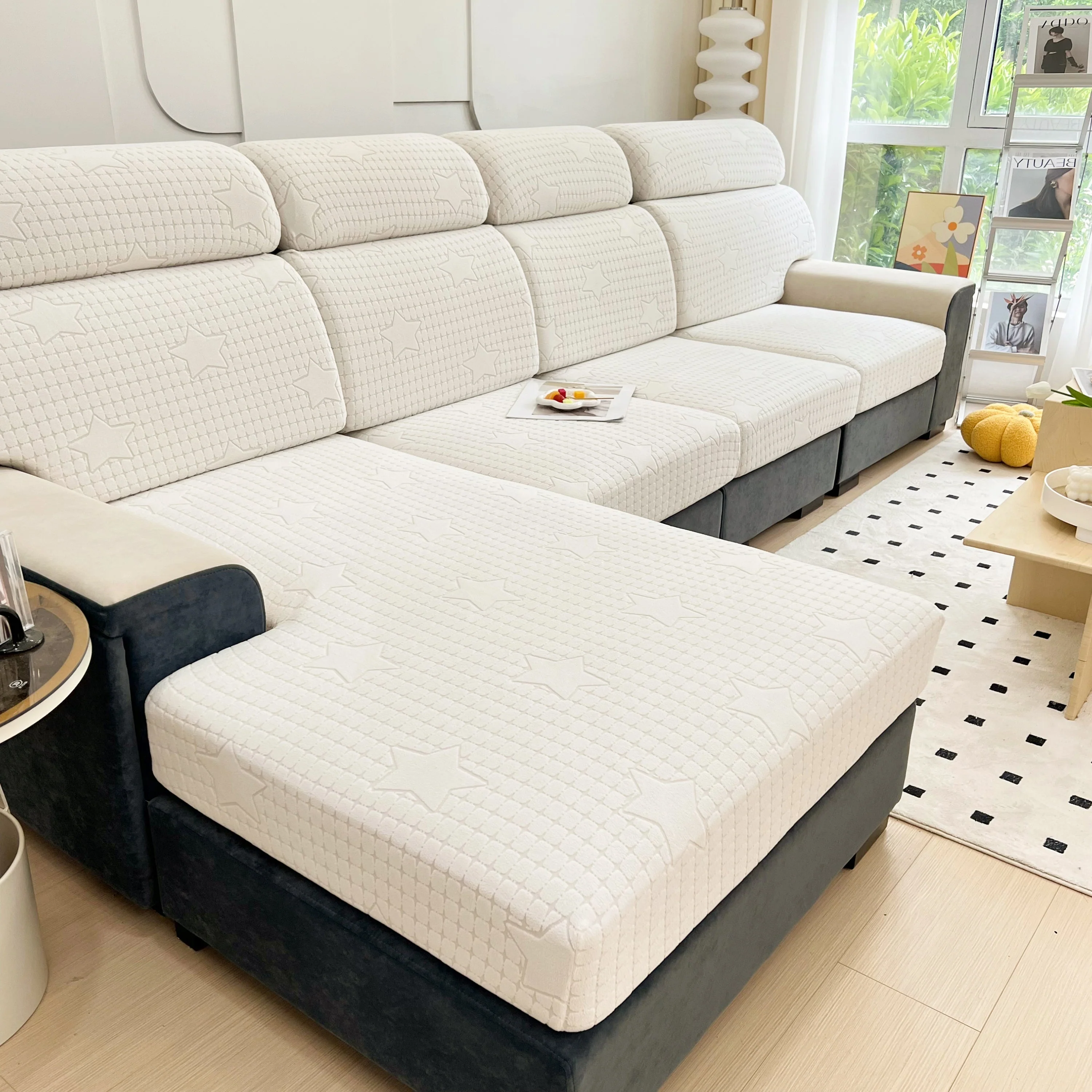 Fleece Fabric Cushion Covers for Sectional Sofas and L-Shaped Couch, Stretch Washable Sofa Seat Covers - Image 108