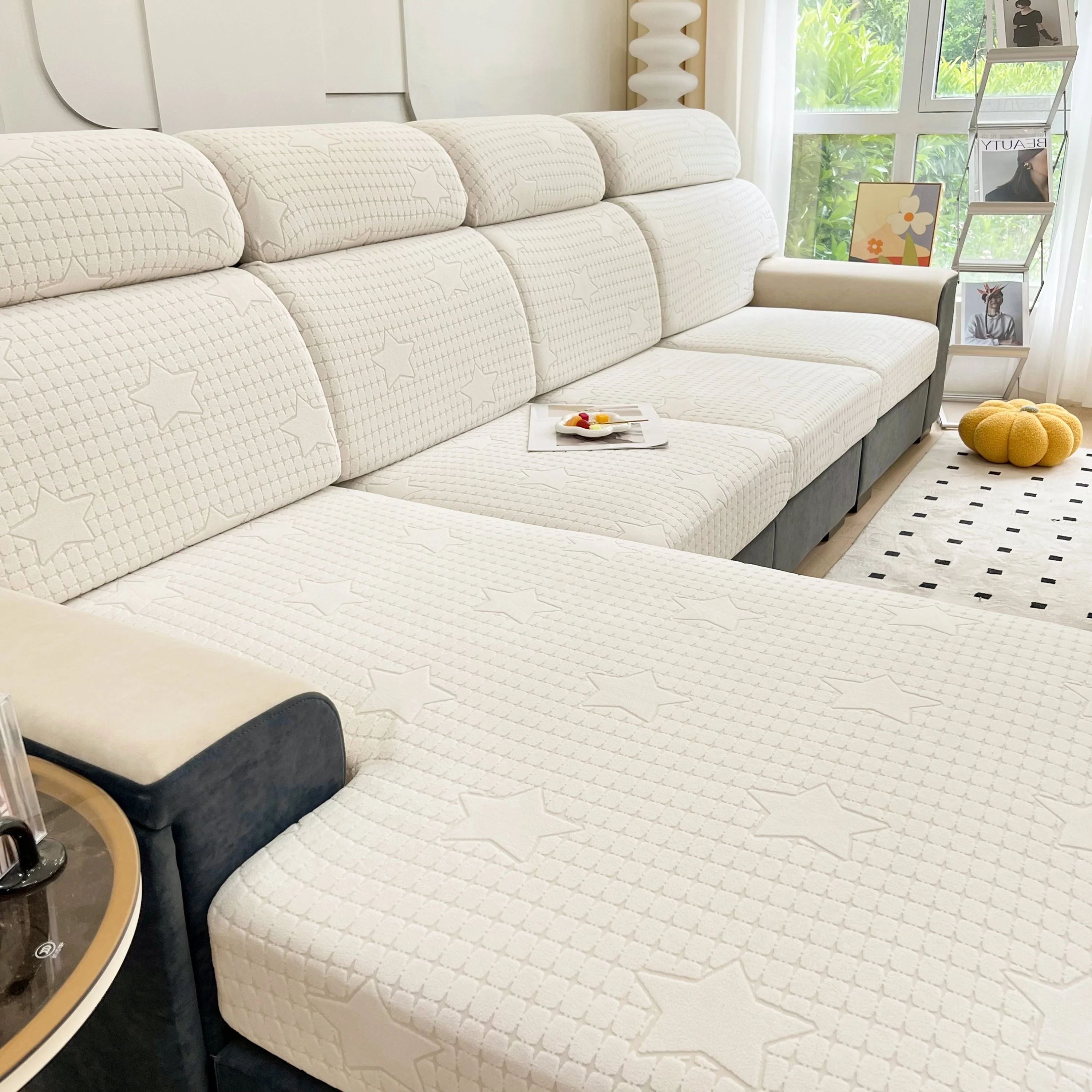 Fleece Fabric Cushion Covers for Sectional Sofas and L-Shaped Couch, Stretch Washable Sofa Seat Covers - Image 109