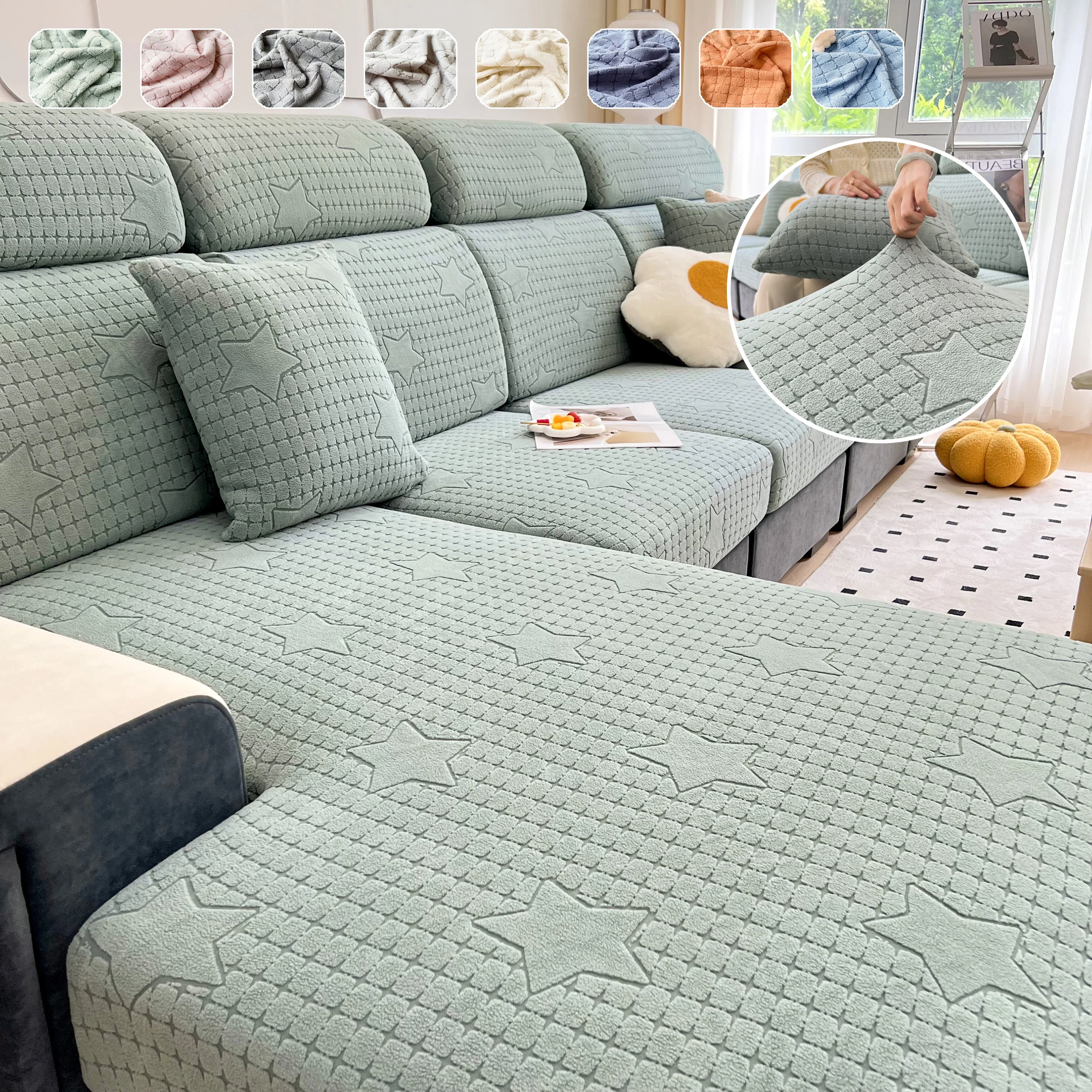 Fleece Fabric Cushion Covers for Sectional Sofas and L-Shaped Couch, Stretch Washable Sofa Seat Covers - Image 11