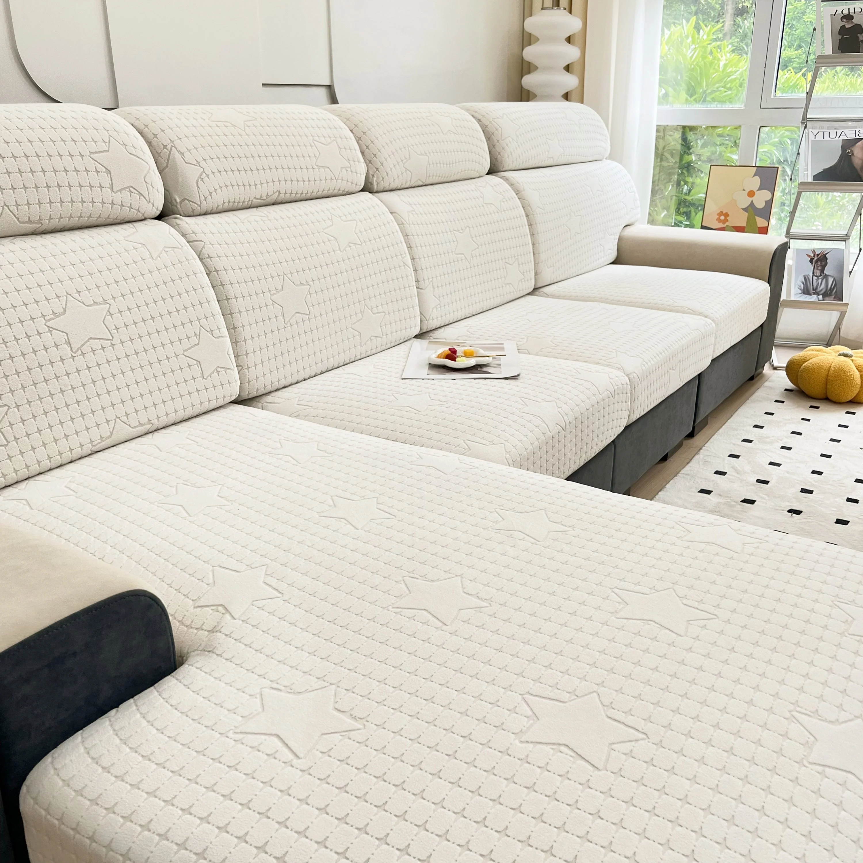 Fleece Fabric Cushion Covers for Sectional Sofas and L-Shaped Couch, Stretch Washable Sofa Seat Covers - Image 111