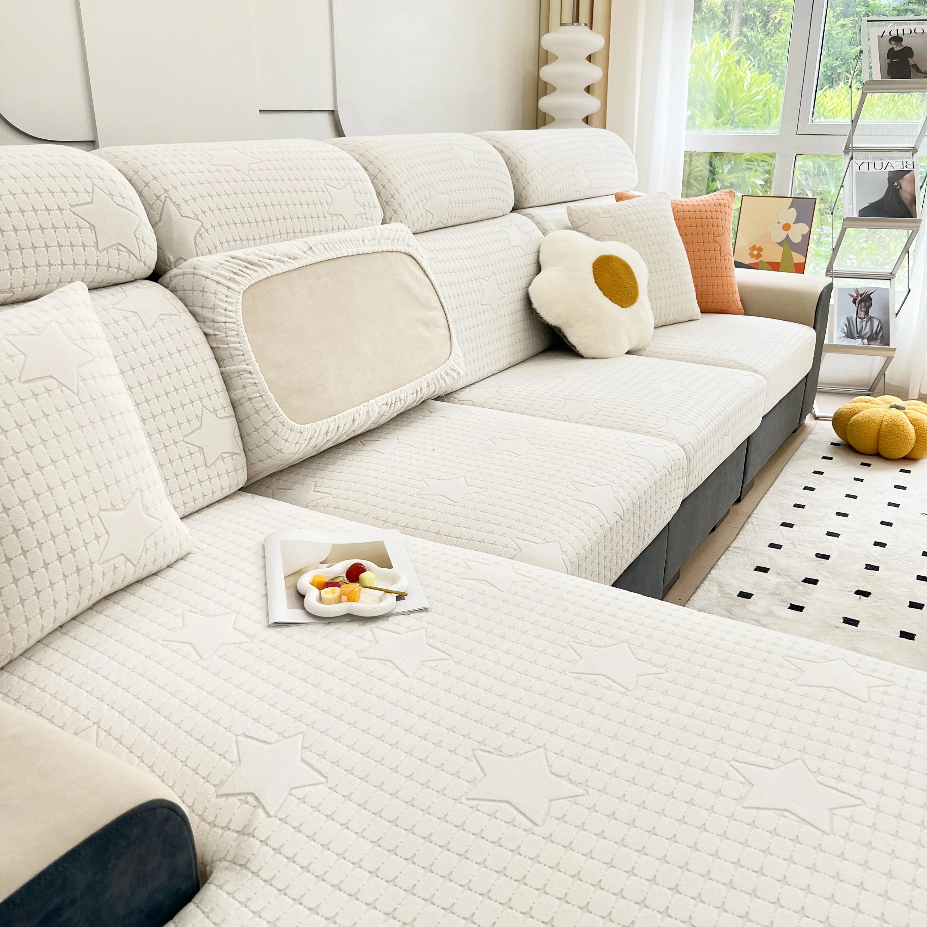 Fleece Fabric Cushion Covers for Sectional Sofas and L-Shaped Couch, Stretch Washable Sofa Seat Covers - Image 112