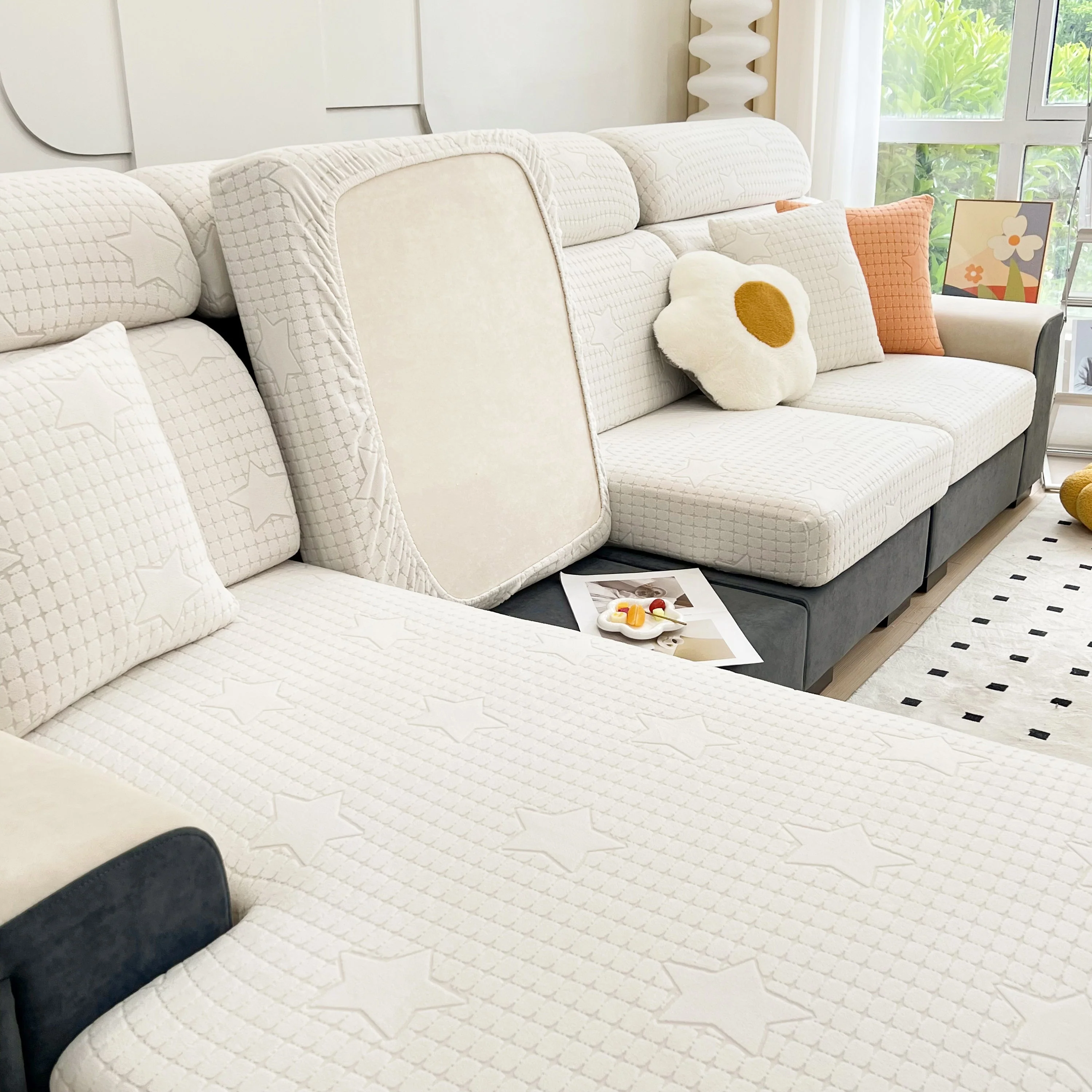 Fleece Fabric Cushion Covers for Sectional Sofas and L-Shaped Couch, Stretch Washable Sofa Seat Covers - Image 113