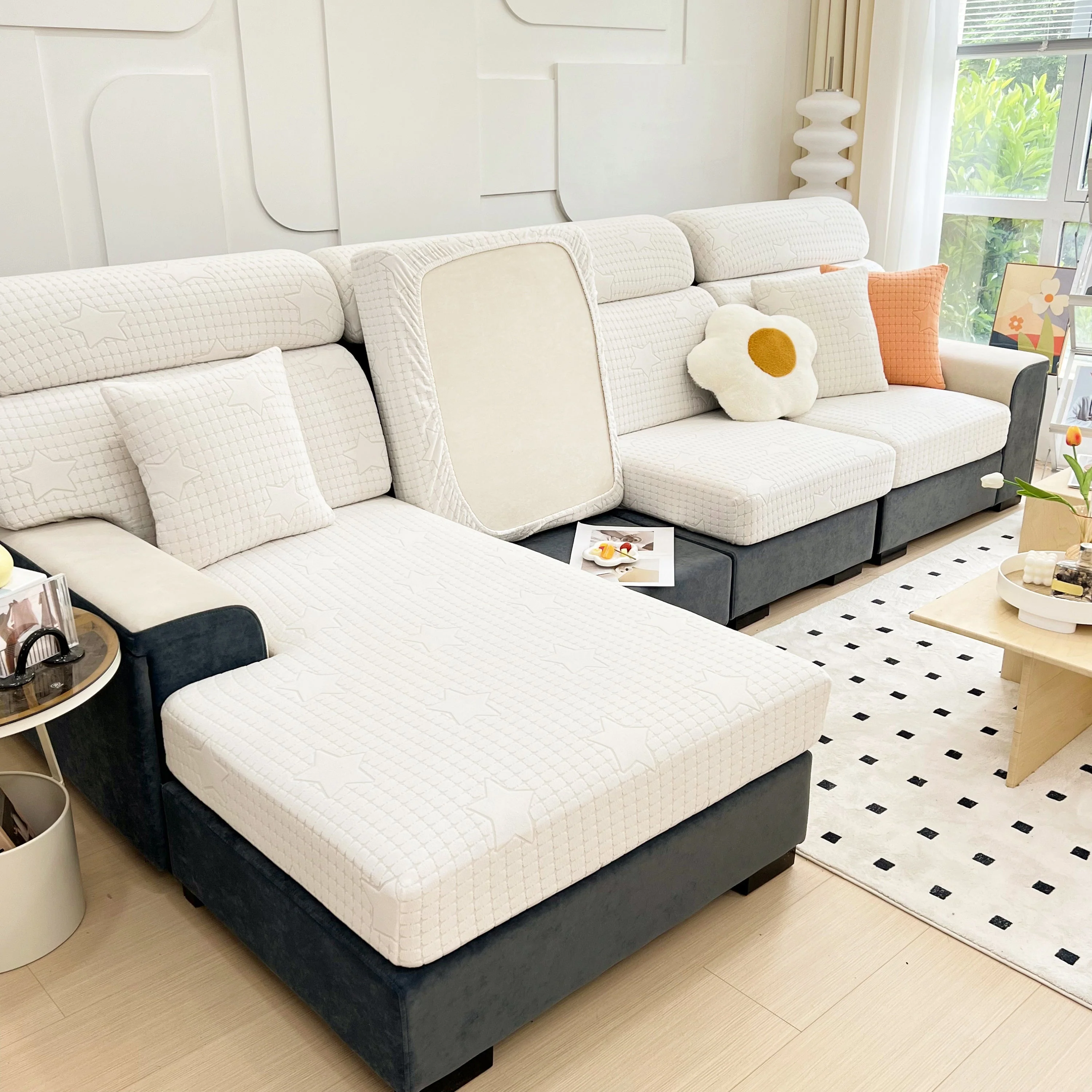 Fleece Fabric Cushion Covers for Sectional Sofas and L-Shaped Couch, Stretch Washable Sofa Seat Covers - Image 114