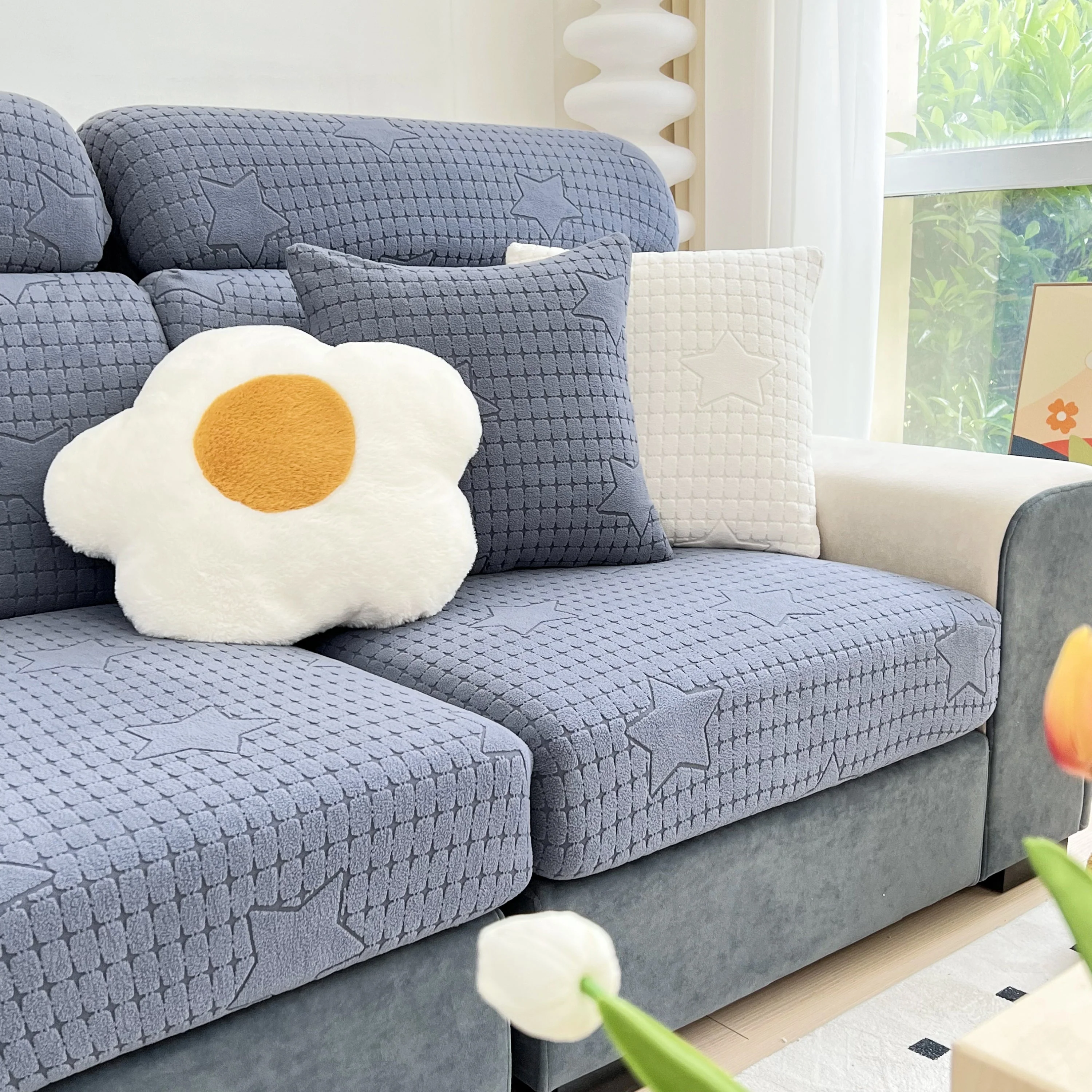 Fleece Fabric Cushion Covers for Sectional Sofas and L-Shaped Couch, Stretch Washable Sofa Seat Covers - Image 119
