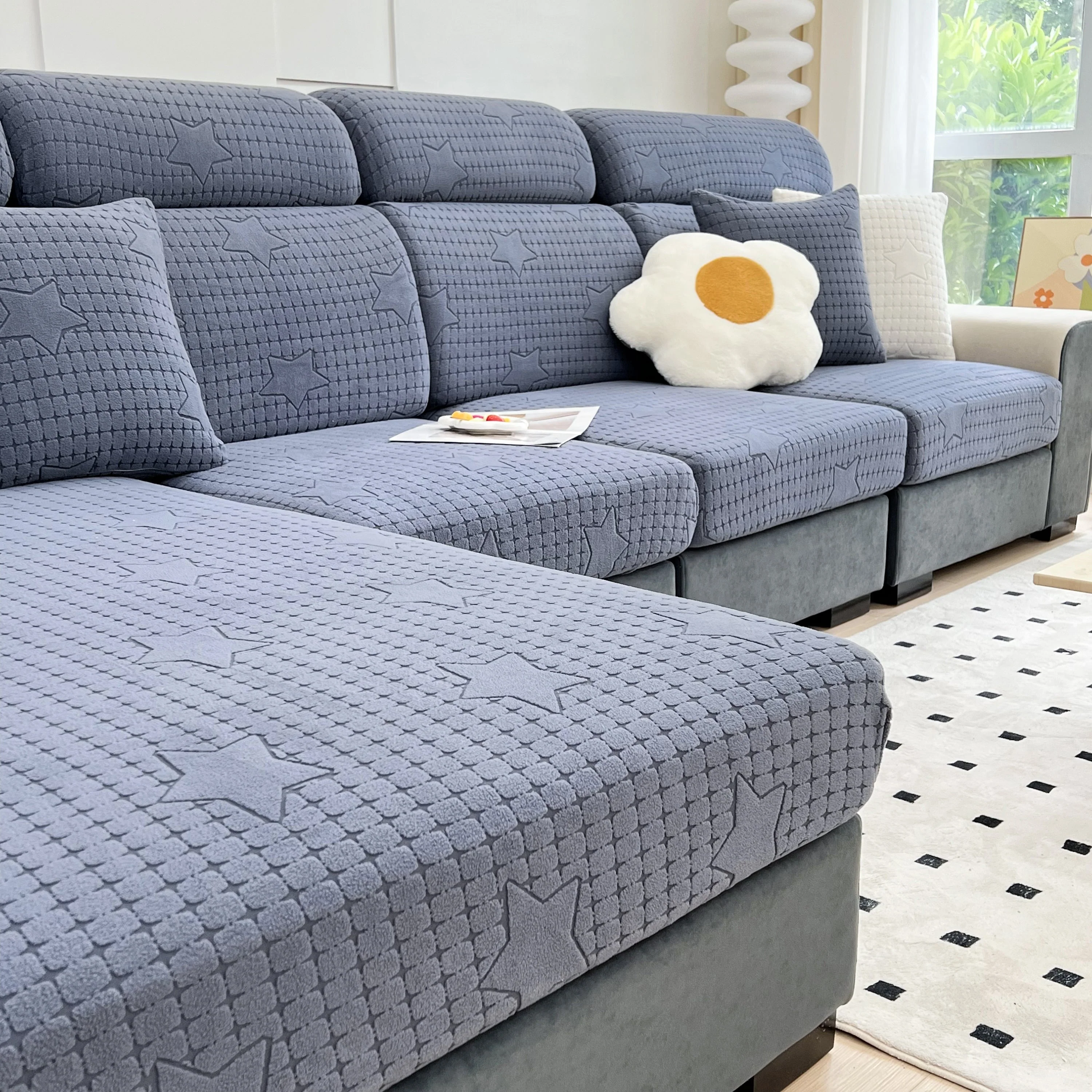 Fleece Fabric Cushion Covers for Sectional Sofas and L-Shaped Couch, Stretch Washable Sofa Seat Covers - Image 121