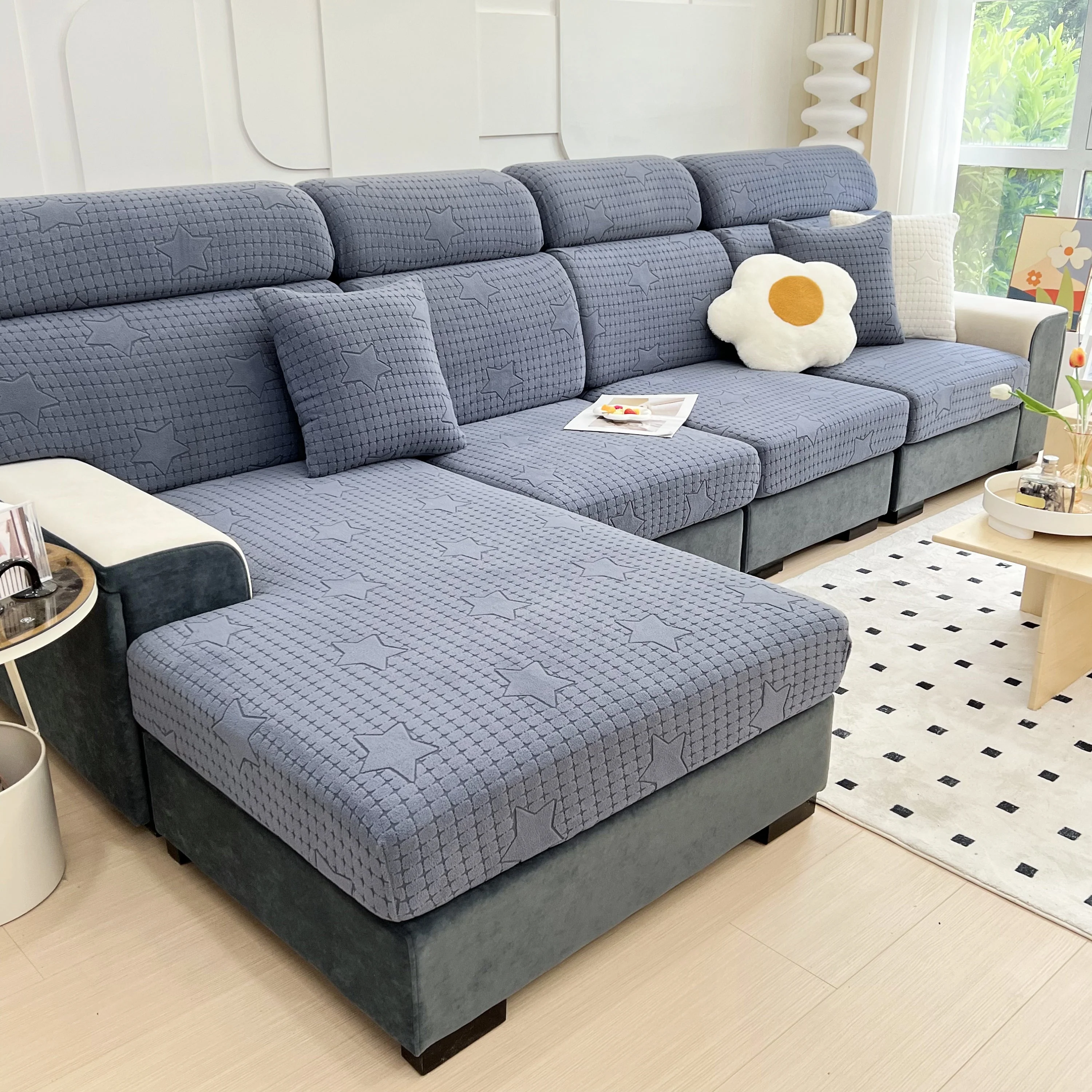 Fleece Fabric Cushion Covers for Sectional Sofas and L-Shaped Couch, Stretch Washable Sofa Seat Covers - Image 123